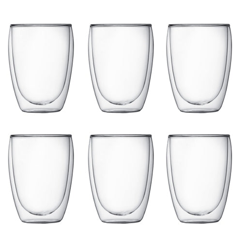 Bodum PAVINA Thermobecher – 0,35 l, Borosilikatglas, transparent, doppelwandig, 6 Stück