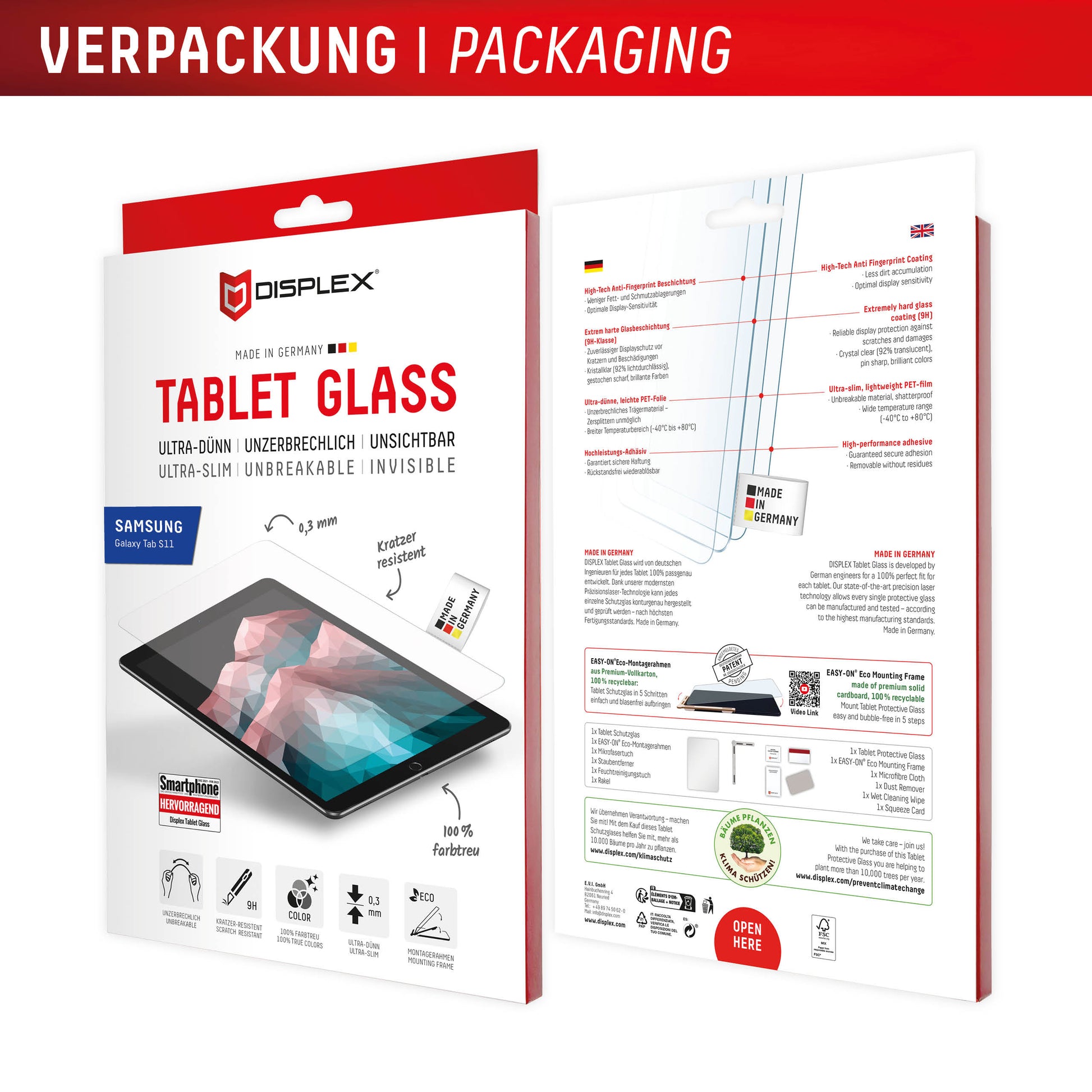 Displex Panzerglas für Galaxy Tab S11 – 9H, Anti-Fingerprint