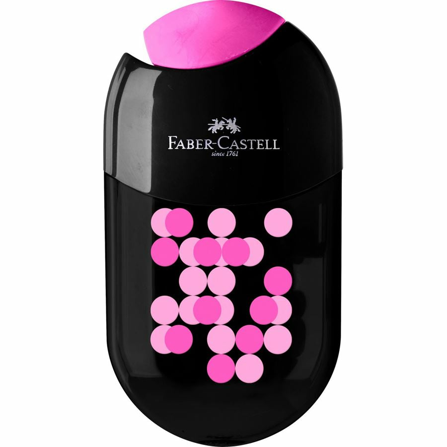 Faber-Castell Spitzer – manuell, 2-Loch, mit Behälter, für Blei- & Buntstifte 8 & 11 mm, Kunststoff