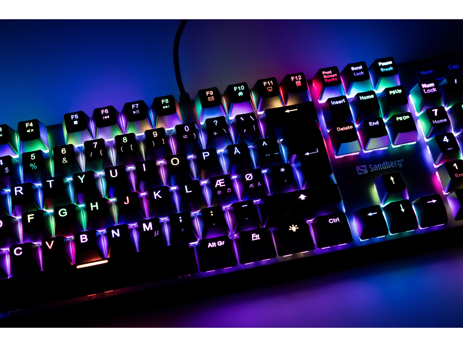 Sandberg Gaming-Tastatur – mechanisch, kabelgebunden – USB – QWERTY (Nordic) – RGB – Schwarz