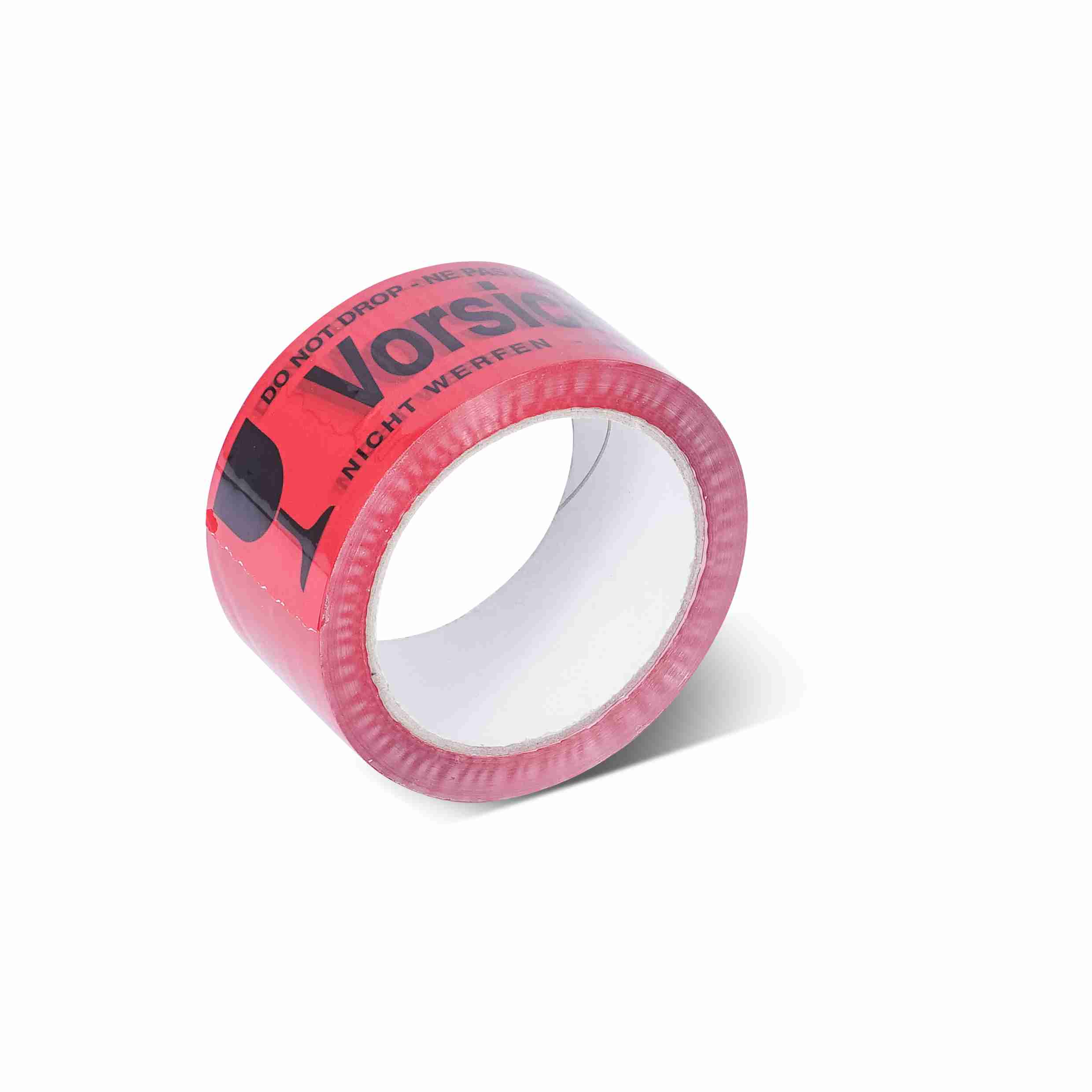 Warnband, PP, rot, Aufdruck "Vorsicht Glas" – 50 mm × 66 m – 1 Stk., ab 72 Stk.