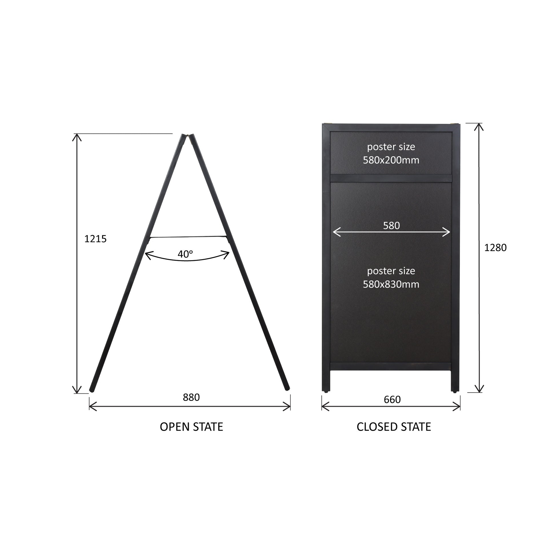 EUROPEL Kundenstopper Kreidetafel – 660 × 1'280 mm – Kiefernholz – schwarz