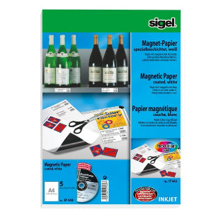 Sigel Magnetpapier – für Inkjetdrucker, A4 (210 × 297 mm), 250 g/m², 5 Blätter