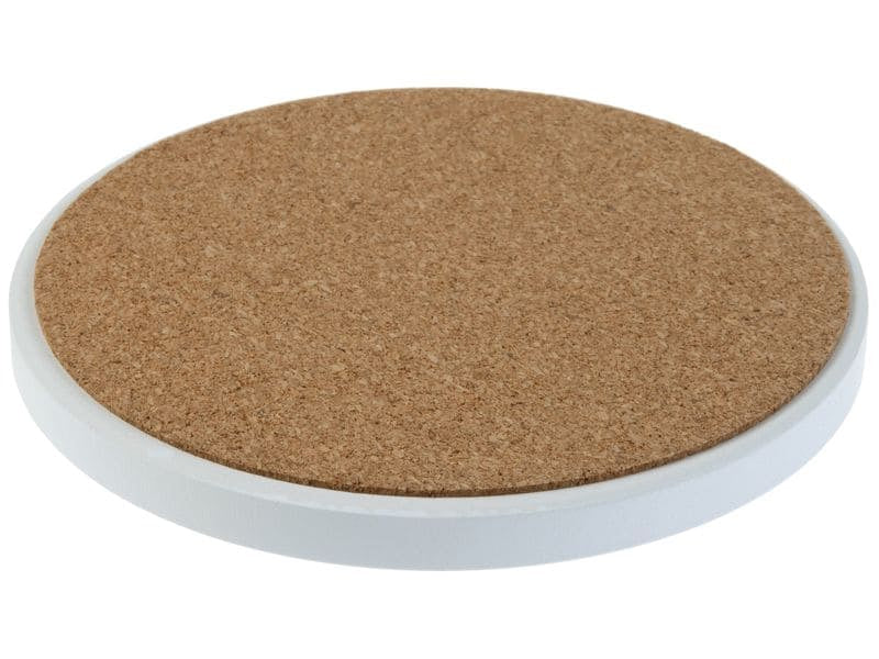 FTM Untersetzer F02489 – 4er Set, Ø 9,0 cm, H 0,5 cm, Keramik/Kork, Weiss, für Sublimation