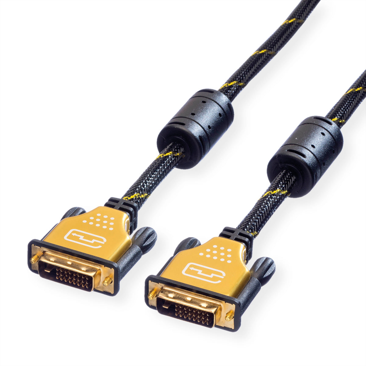 ROLINE DVI-D Dual-Link Kabel 2560×1600 – 3 m – Geflochten, Verriegelbar – Schwarz/Gold
