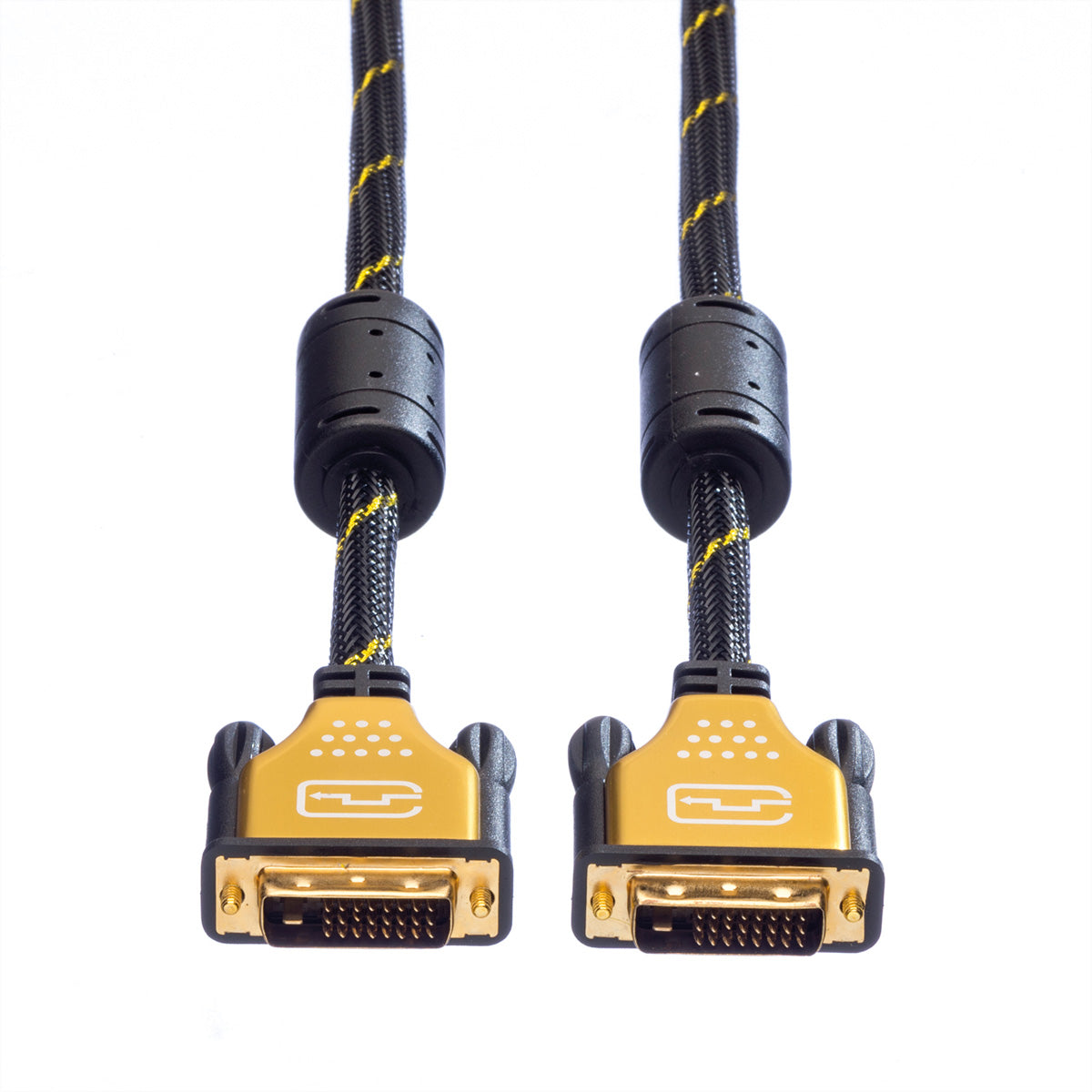 ROLINE DVI-D Dual-Link Kabel 4K 30 Hz – 5 m – Geflochten, Verriegelbar – Schwarz/Gold