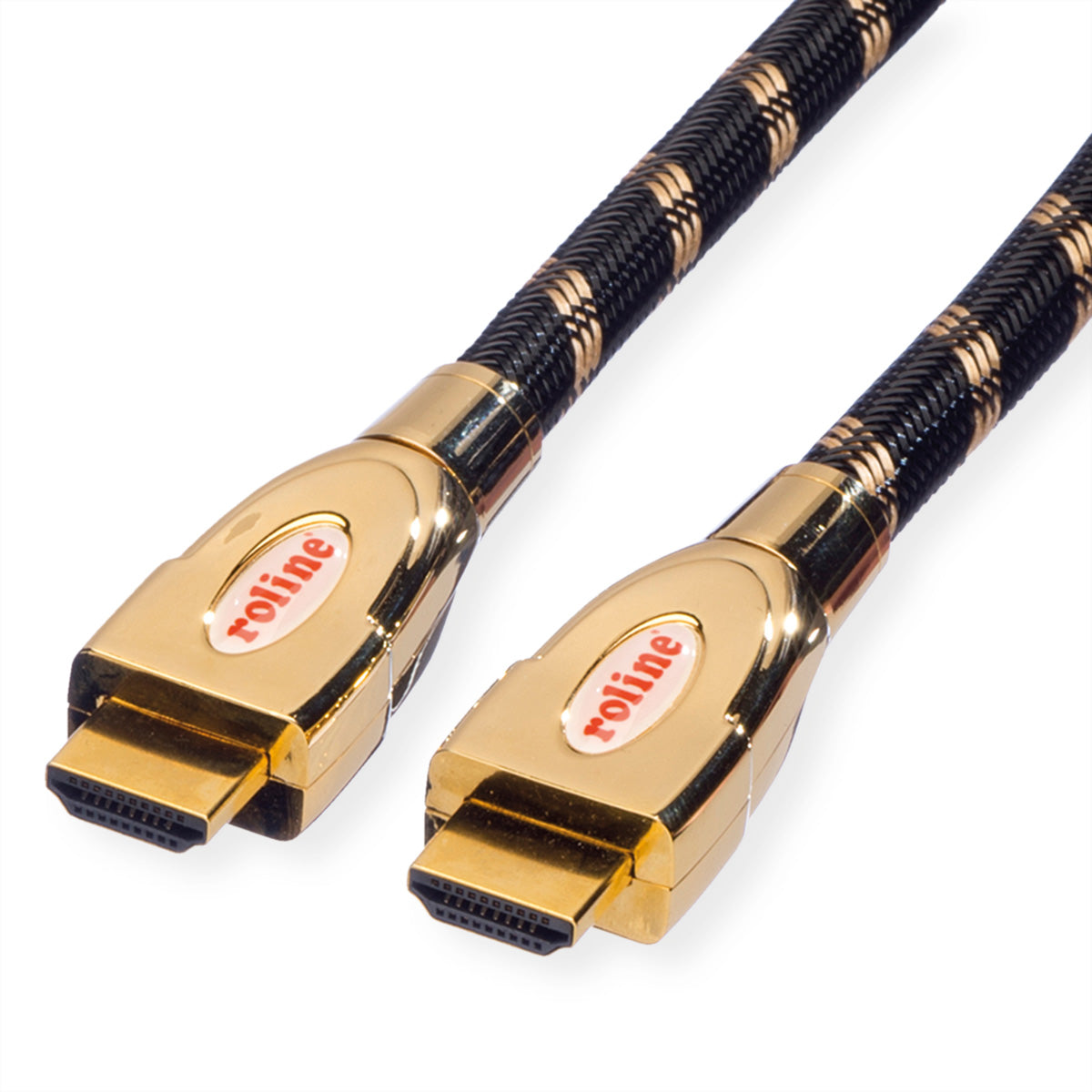 ROLINE HDMI Kabel HDMI 2.0 4K 60 Hz – 2 m – Ethernet, geflochten – Schwarz/Gold