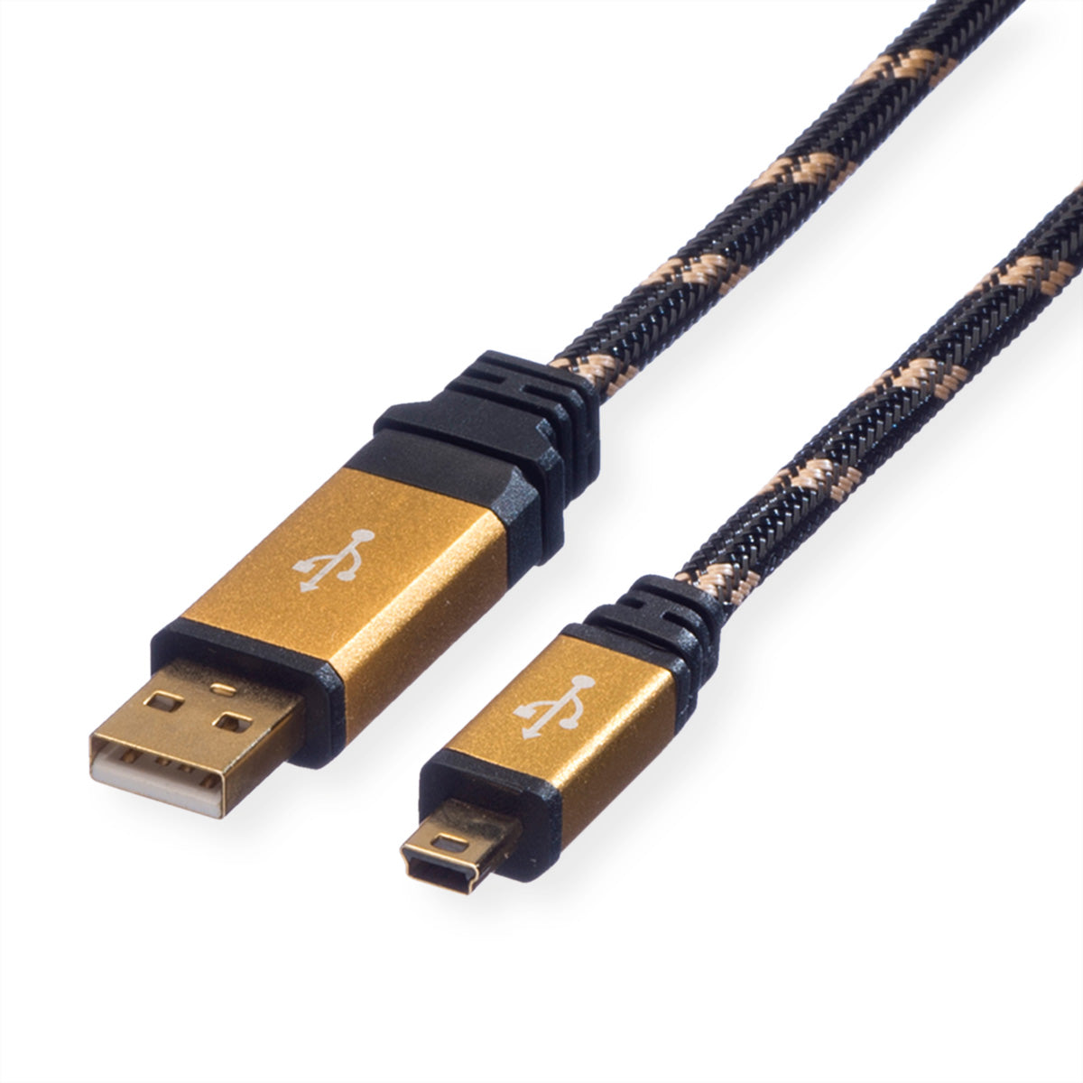 ROLINE USB-A auf Mini-USB-B Kabel – USB 2.0 (480 Mbit/s) – 3 m – Vergoldete Kontakte – Schwarz/Gold