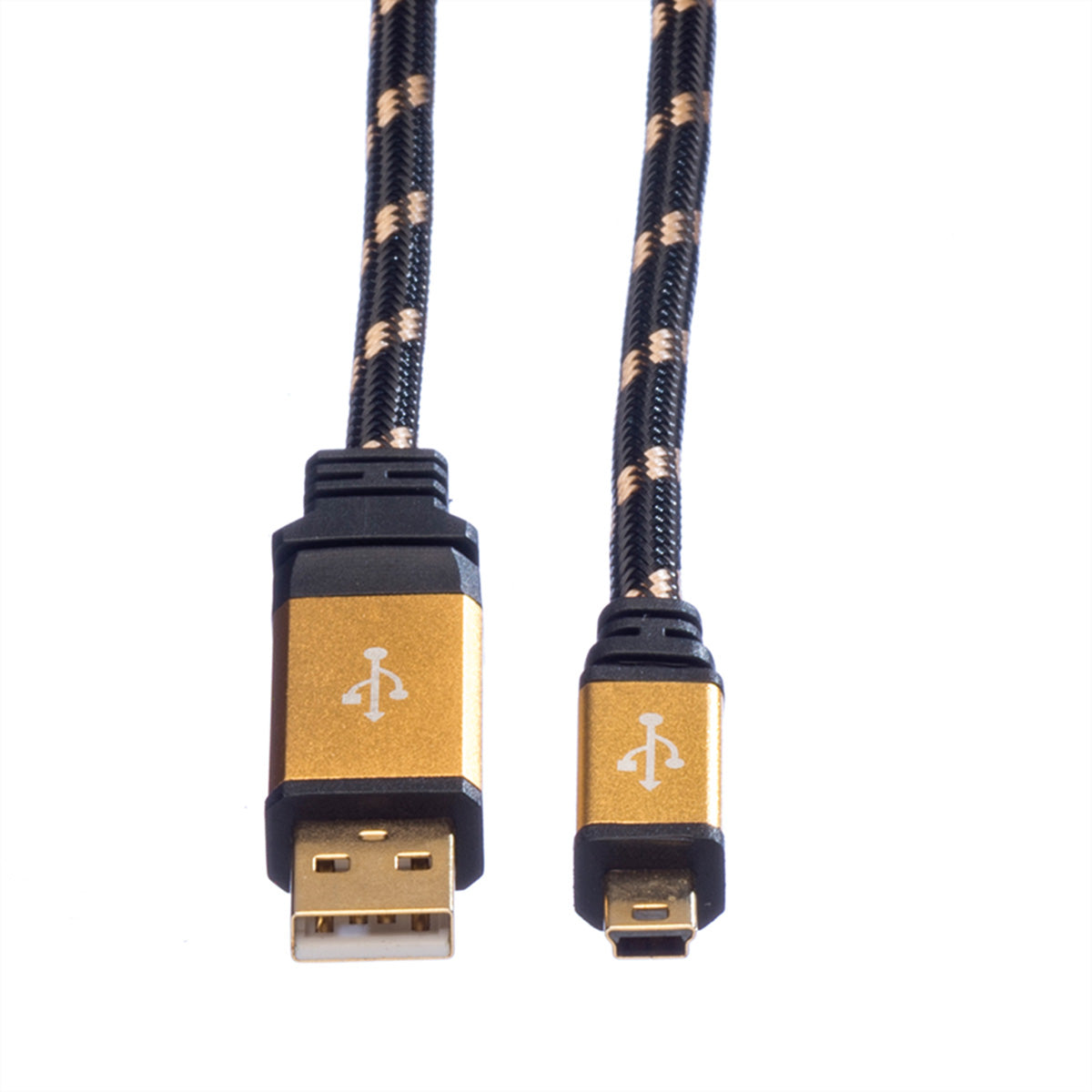 ROLINE USB-A auf Mini-USB-B Kabel – USB 2.0 (480 Mbit/s) – 3 m – Vergoldete Kontakte – Schwarz/Gold