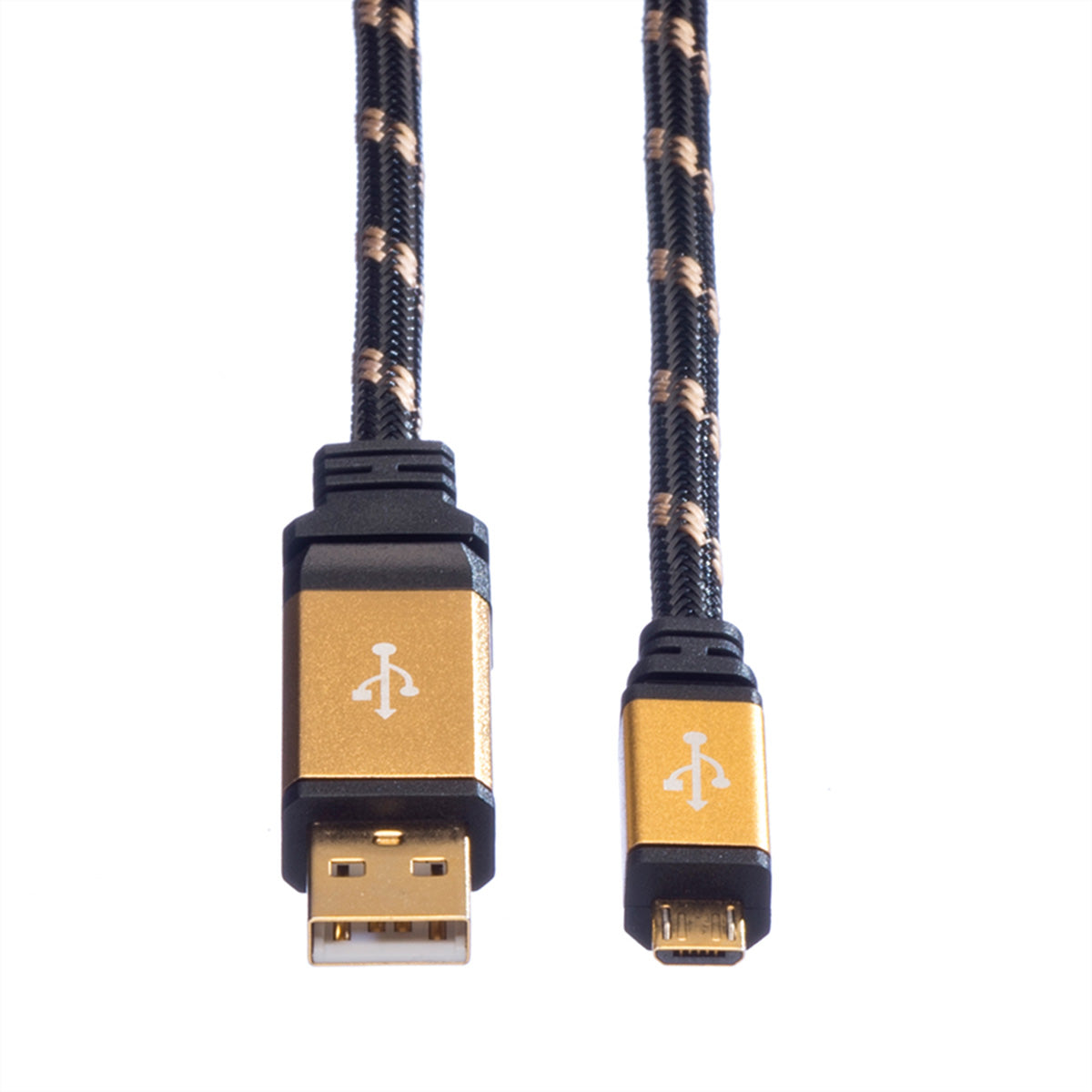 ROLINE USB-A auf Micro-USB-B Kabel – USB 2.0 (480 Mbit/s) – 0,8 m – Schwarz/Gold – für Micro-USB-Geräte