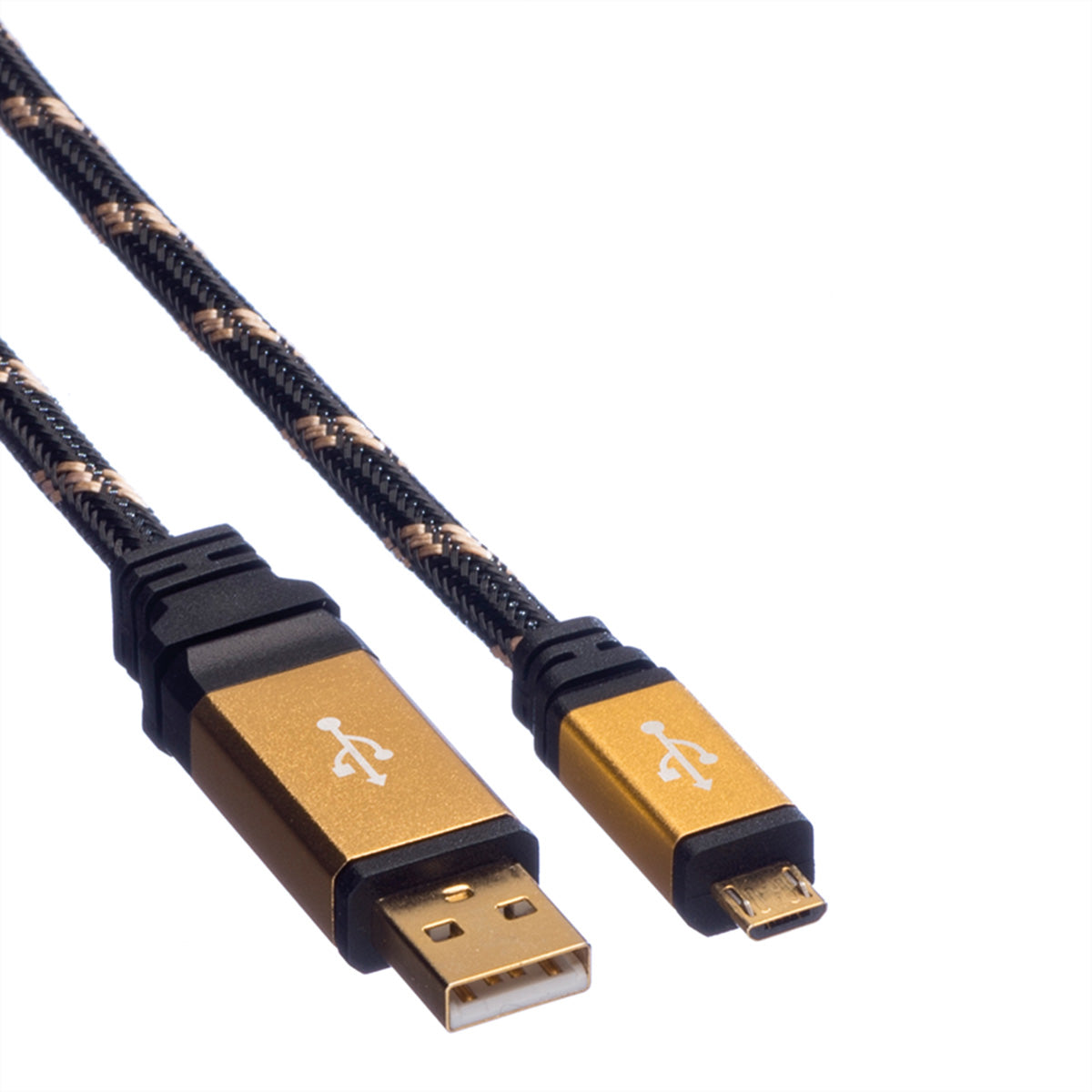 ROLINE USB-A auf Micro-USB-B Kabel – USB 2.0 (480 Mbit/s) – 0,8 m – Schwarz/Gold – für Micro-USB-Geräte