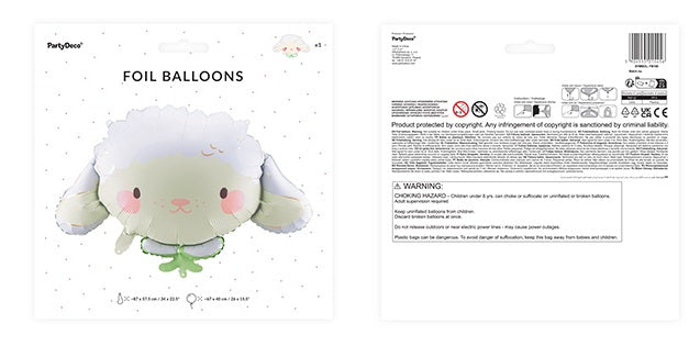 PartyDeco Folienballon Schaf – Mehrfarbig – 87 × 57,5 cm – Folie – 1 Stk