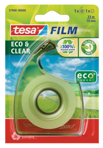 tesa Handabroller Easy Cut ecoLogo – für Rollenbreite bis 19 mm, für Bandlänge bis 33 m, Metallmesser