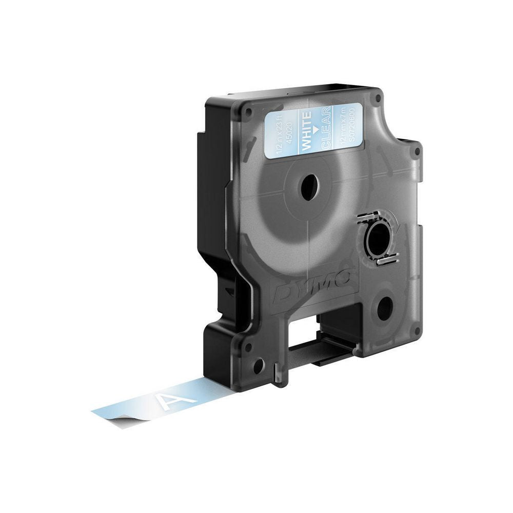 DYMO Schriftband – 12 mm × 7 m, transparent, weiss – D1-TAPE