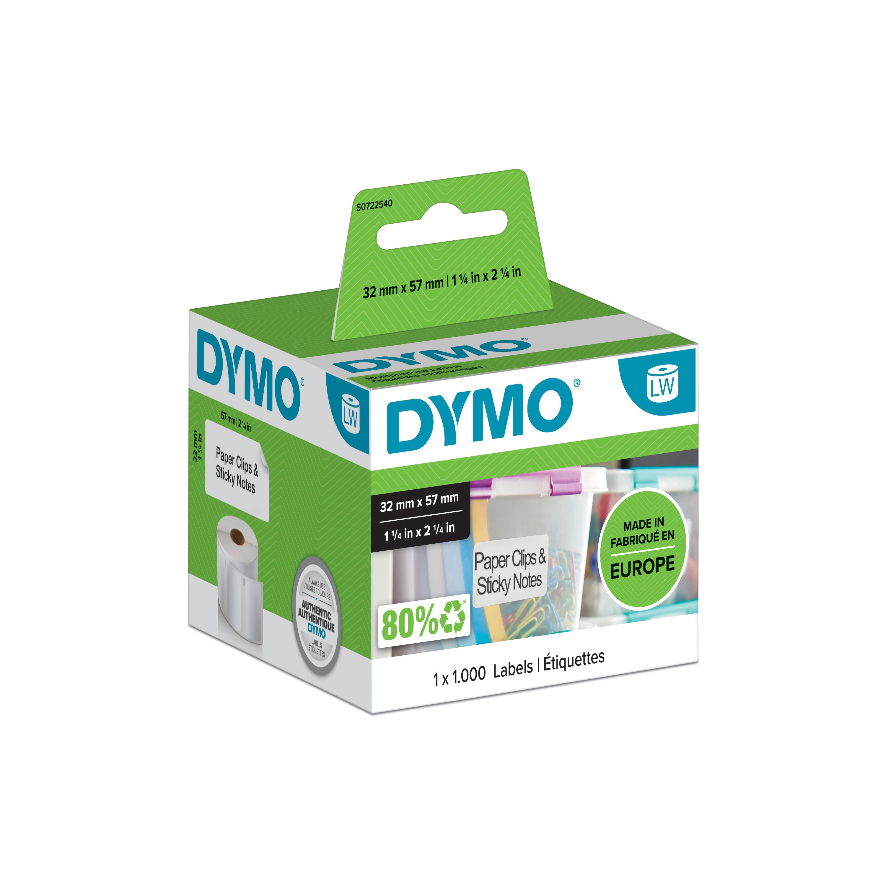 DYMO Druckeretiketten, 57 mm × 32 mm, weiss, Papier, entfernbar, für LabelWriter, 1000 Stück