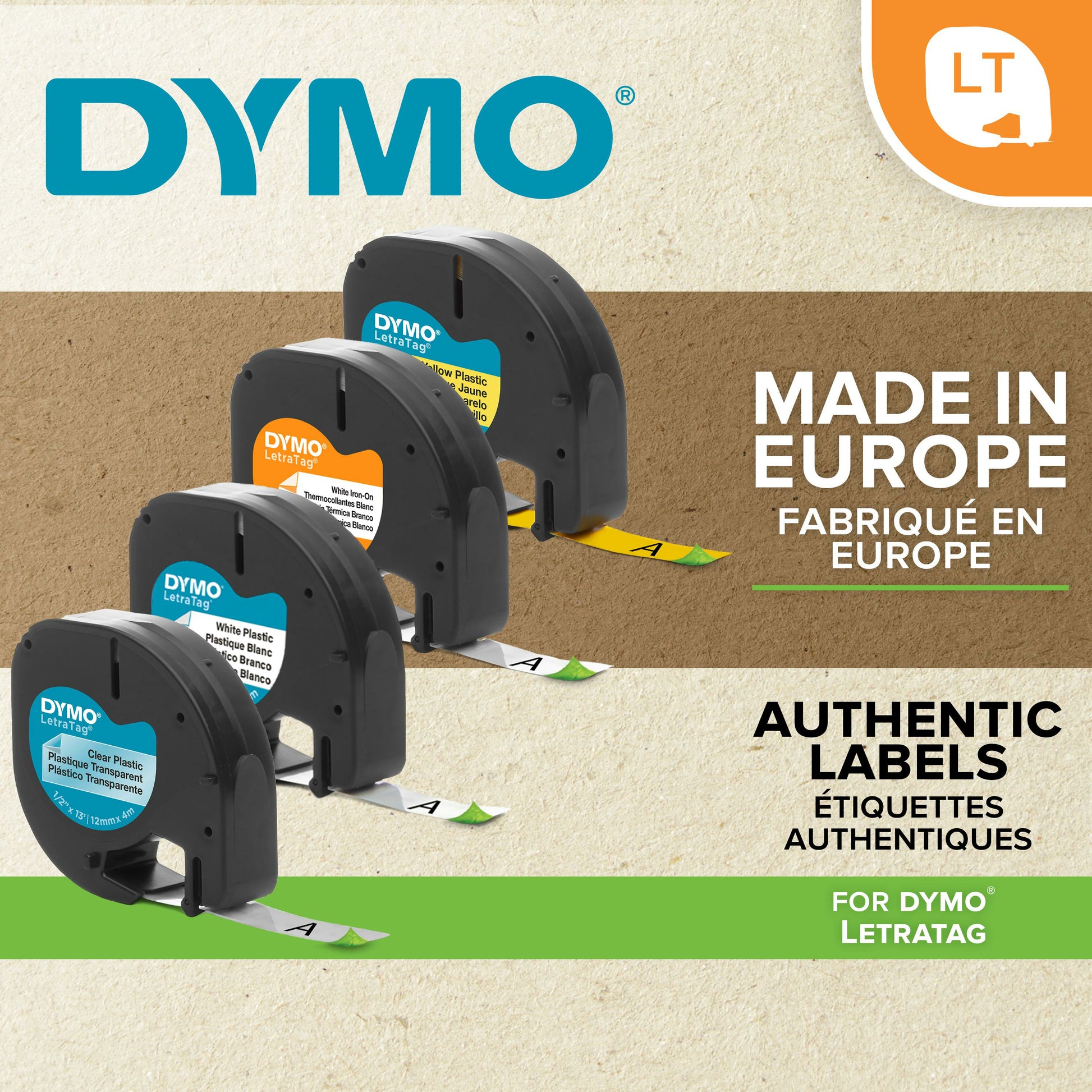 DYMO Textilband – 12 mm × 2 m, weiss, schwarz, LetraTag