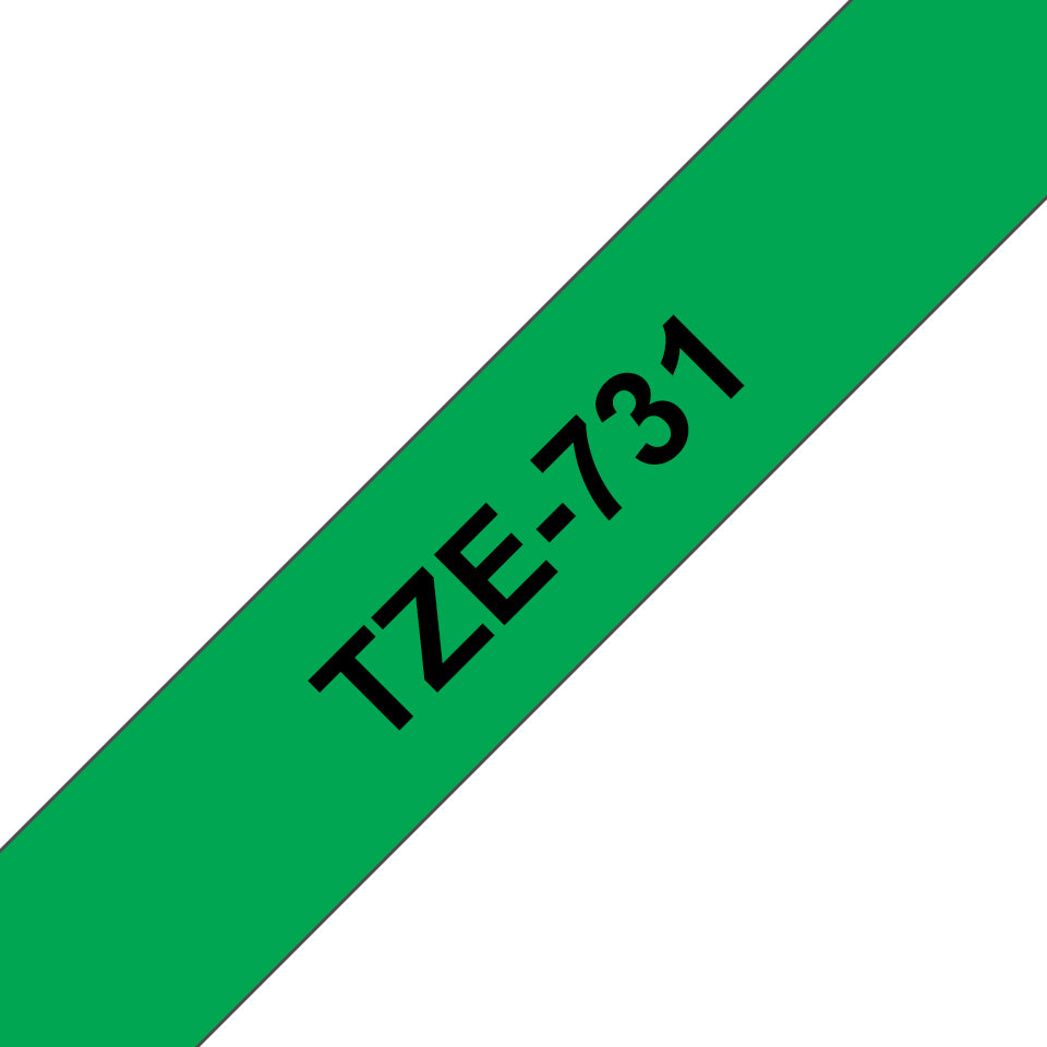 Brother Schriftband – 12 mm × 8 m, grün, schwarz, laminiert