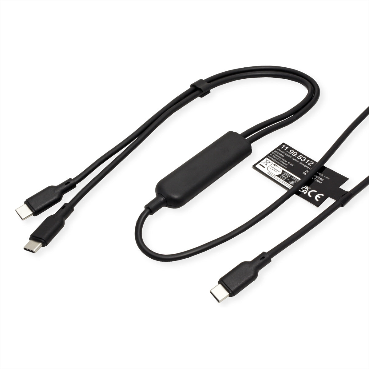 VALUE USB-Kabel – USB-C auf 2× USB-C – USB 2.0 (480 Mbit/s) – 1,8 m – PD 100 W – Geschirmt – Schwarz