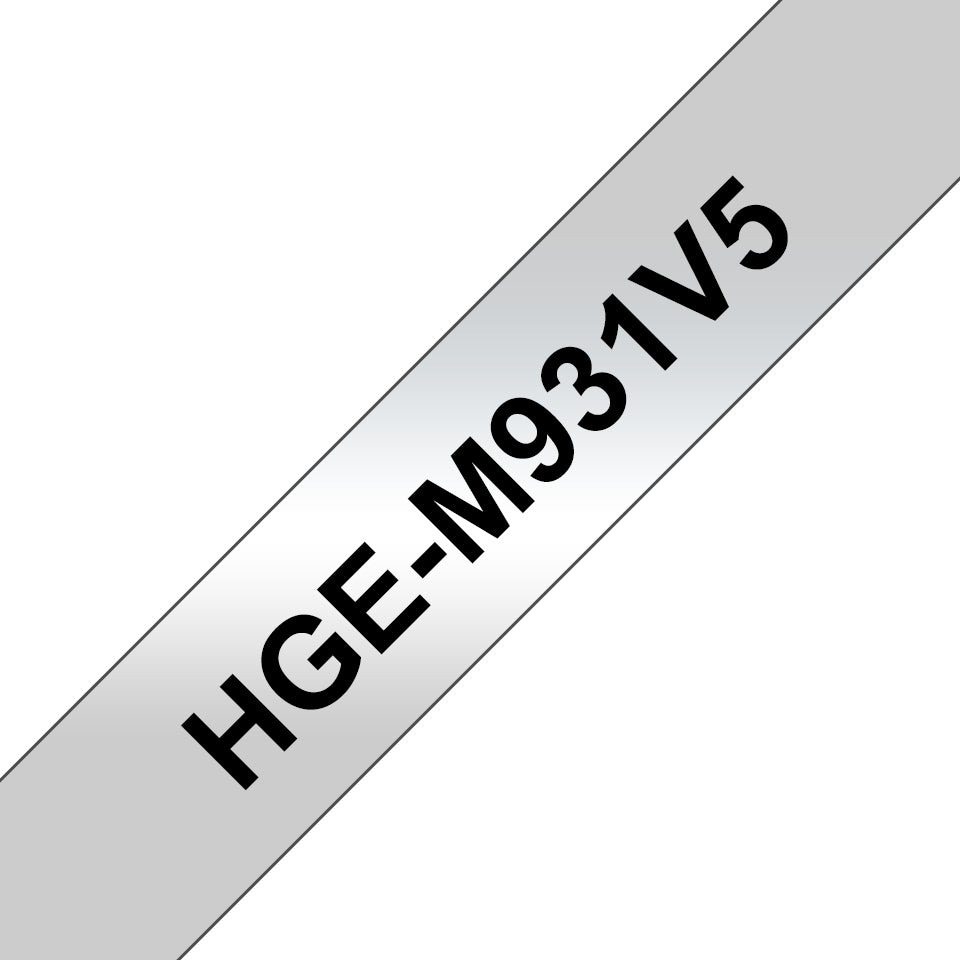 Brother Schriftband – 12 mm × 8 m, silber, schwarz – für Brother PT-9500PC, PT9700PC, PT-9800PCN – HGM-931V5