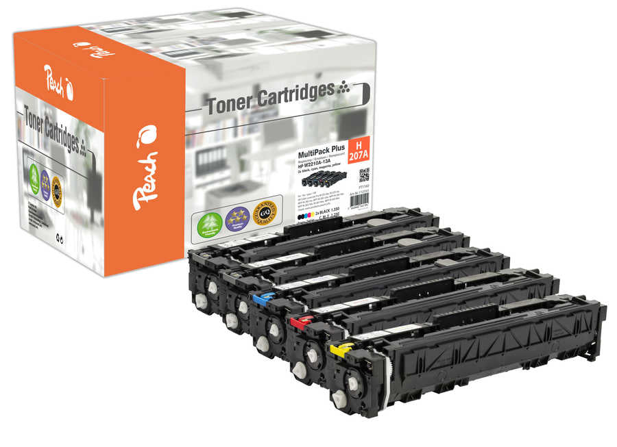 Peach Toner-Multipack – BK/C/M/Y, schwarz 1350, C/M/Y 1250 Seiten – für HP M255dw/M255nw und andere