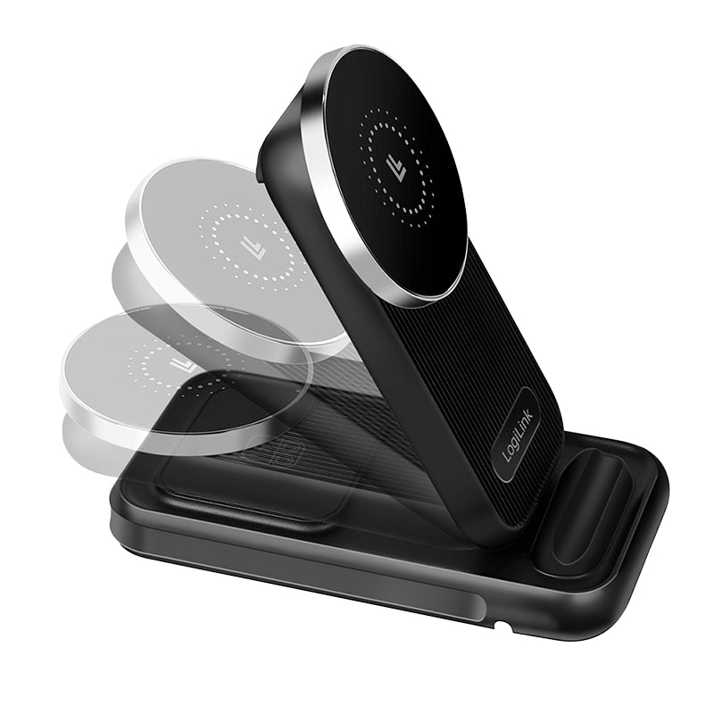 LogiLink PA0292 4-in-1 Ladeständer – MagSafe-kompatibel – 20,5 W – für iPhone/Apple Watch/AirPods – Schwarz