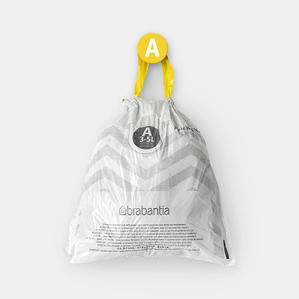 Brabantia Kehrichtsack für PerfectFit A – 5 l, mit Zugband, PE, weiss, 270 × 290 mm, 40 Stk