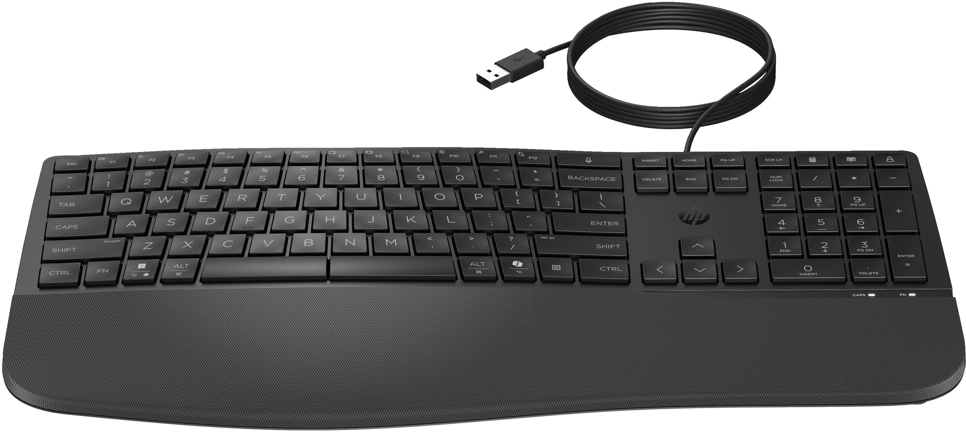 HP 485 Comfort – Tastatur – Membran, kabelgebunden, USB-A – mit Handballenauflage – Schwarz
