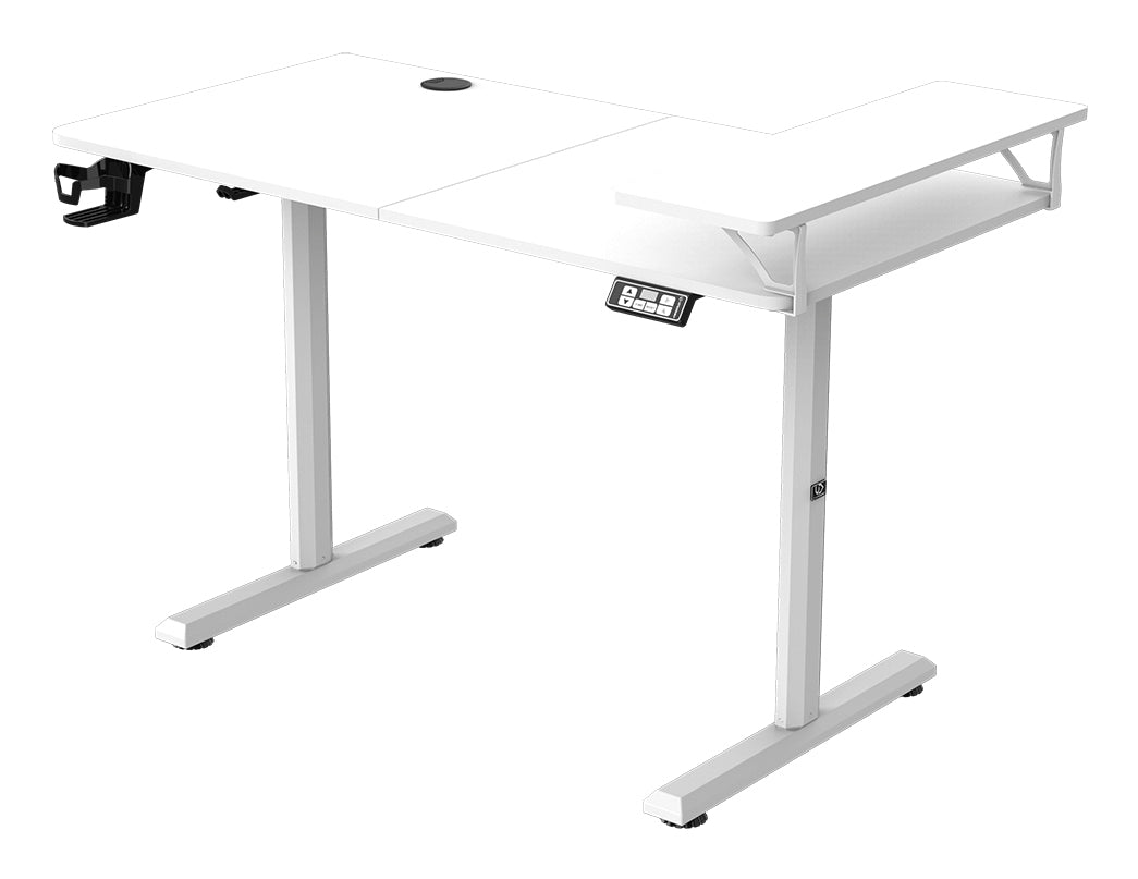 Ultradesk Highlander Gaming-Tisch – 120 × 60,5 cm, elektrisch höhenverstellbar, weiss, Holz