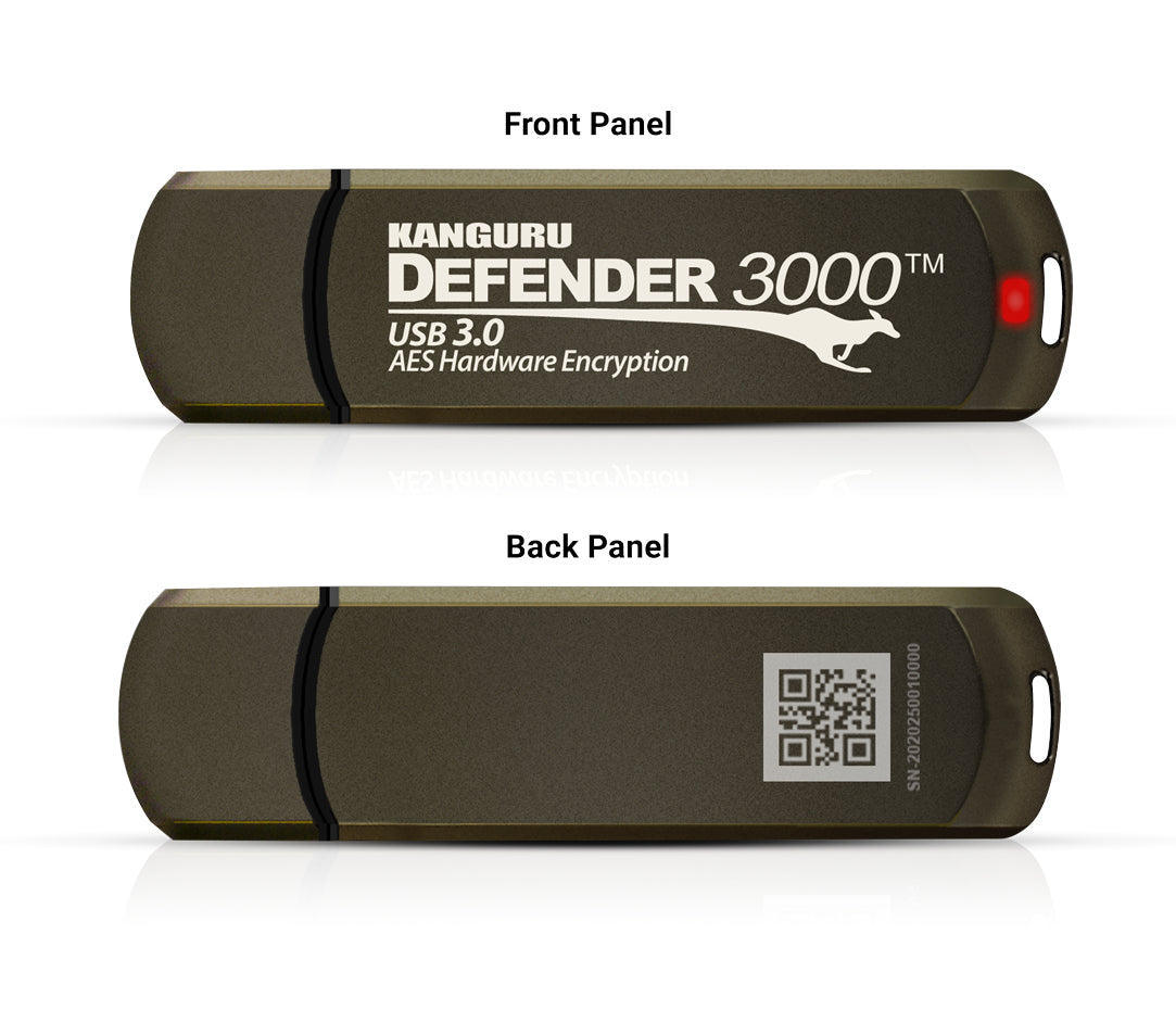iStorage Kanguru Defender 3000 256GB – USB-C, 300/200 MB/s, AES-XTS 256 HW-Verschlüsselung, für Windows/MacOS/Linux