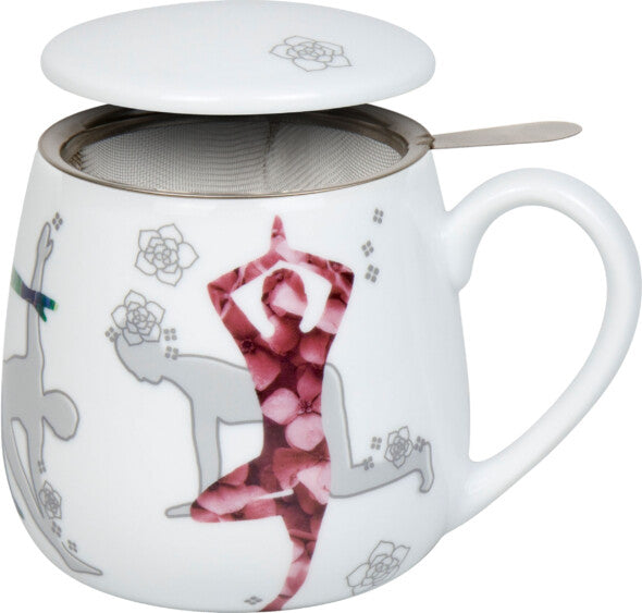 Könitz Porzellan Könitz Teetasse Tea for you Yoga – 400 ml, Ø 8,1 cm, H 9,1 cm, Porzellan, Weiss, mit Deckel, mit Filter