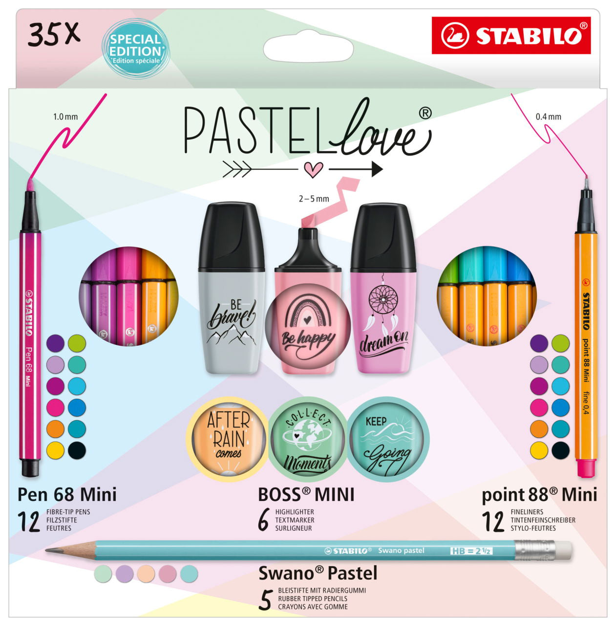 STABILO Schreibset Mini World Pastel Love Attack Special Edition – 35-teilig, 5 Bleistifte
