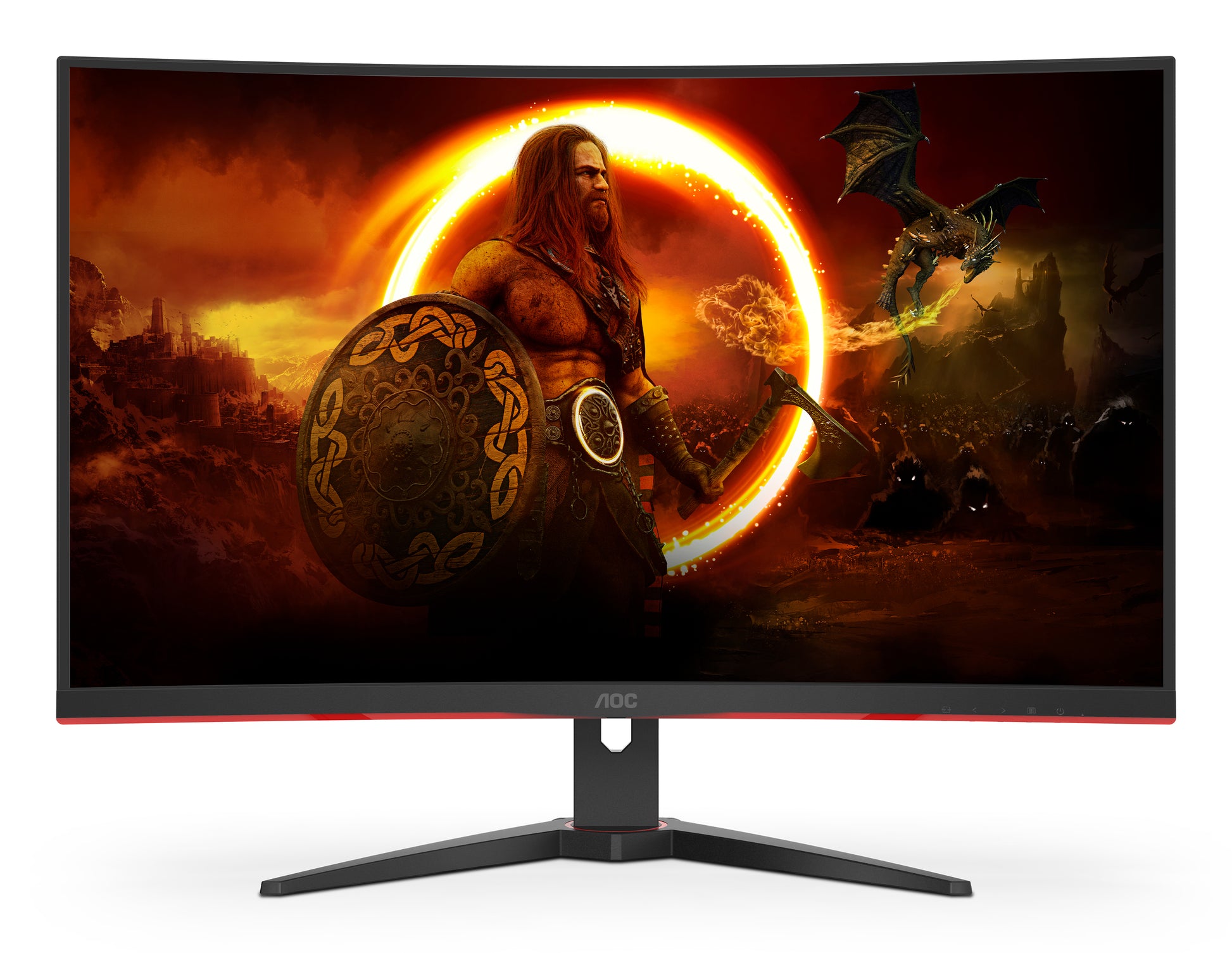 AOC C32G2ZE/BK – Monitor, 31,5", VA, 240 Hz, 300 cd/m², Gebogen, FreeSync, VESA 100 × 100, Rot