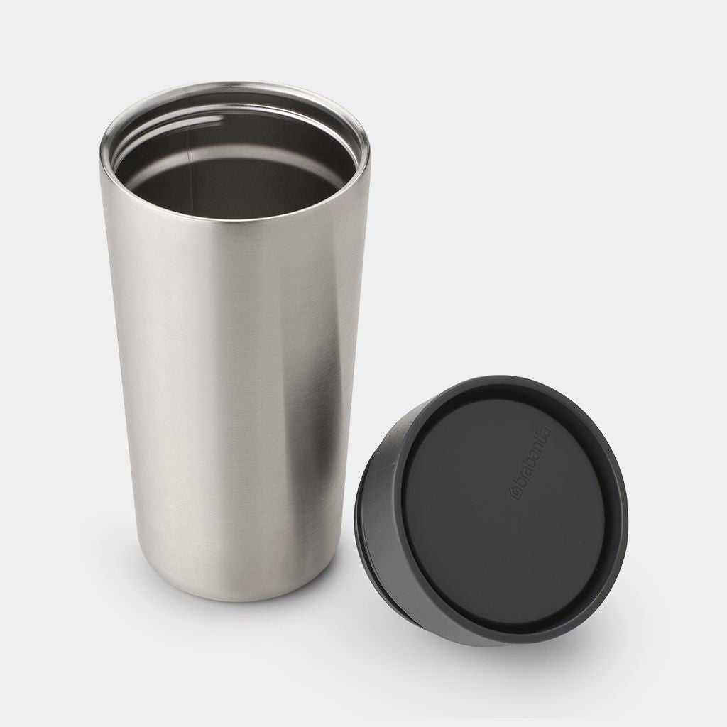 Brabantia Make & Take Thermobecher 360 ml – Doppelwandig 6–8 h heiss, Edelstahl, Schraubdeckel, Dunkelgrau