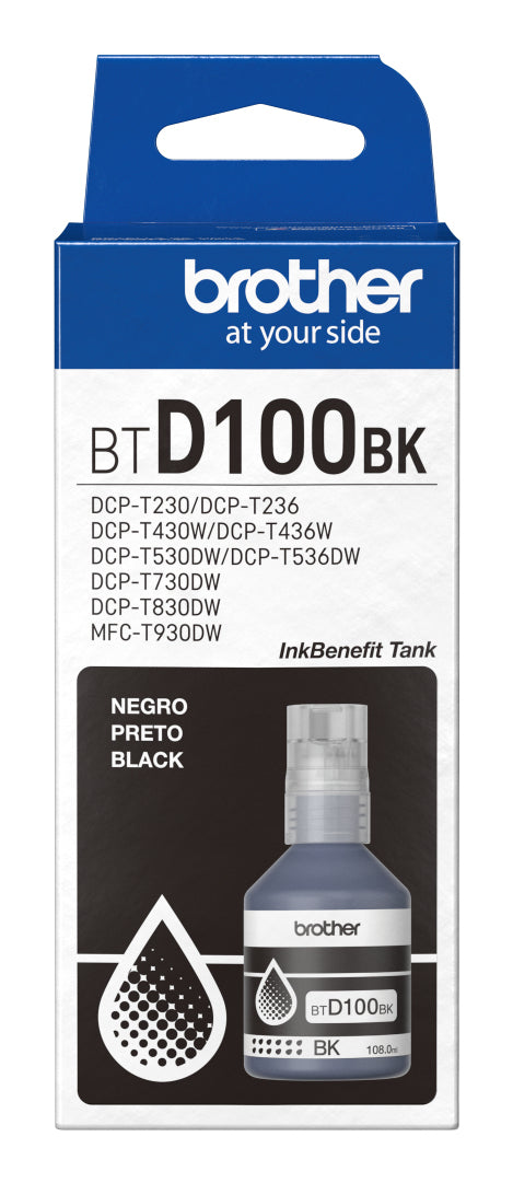 Brother BTD100BK Schwarz Tintenpatrone (Original) – 7'500 Seiten – für MFC-T930DW, DCP-T830DW/T730DW …