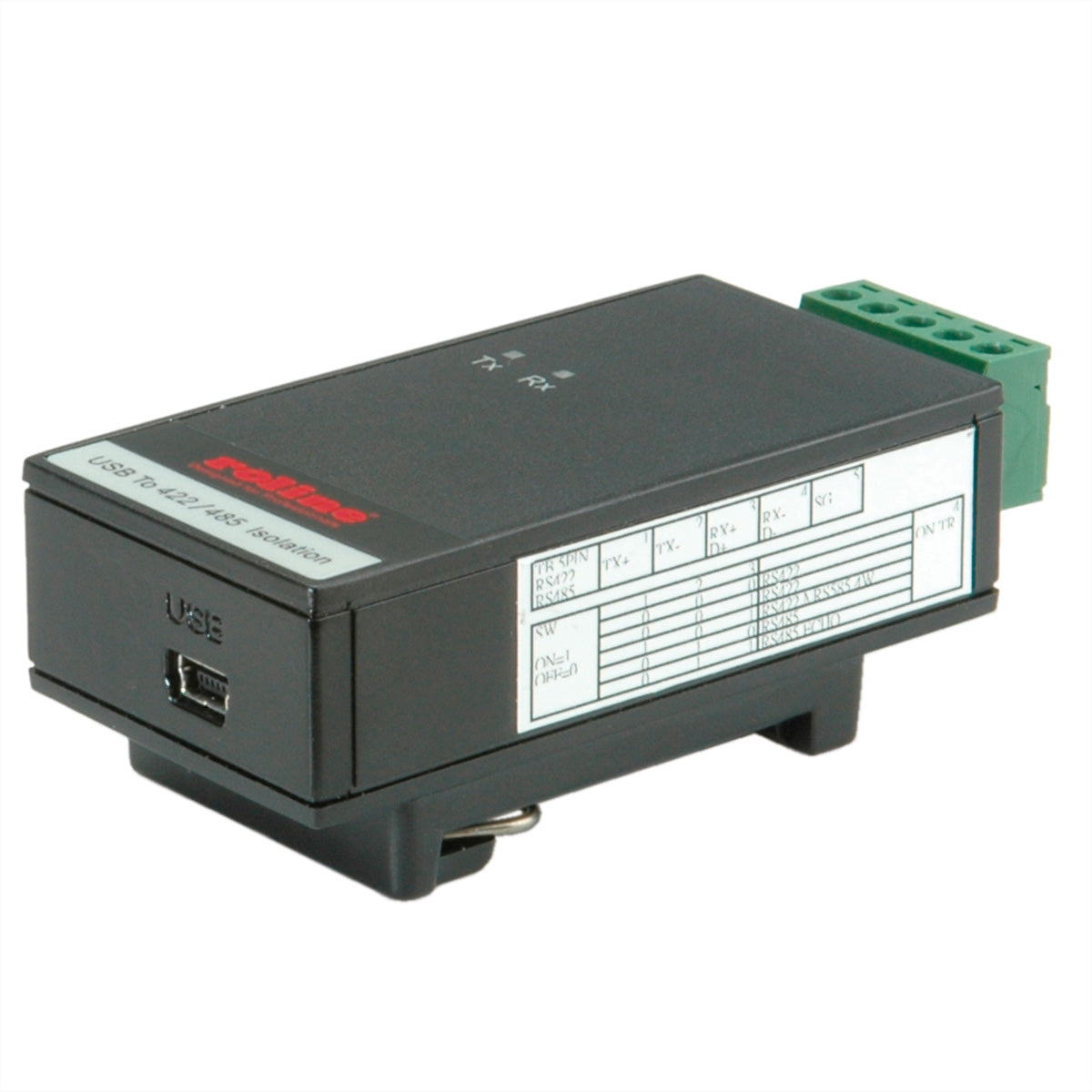ROLINE USB-Seriell Konverter USB-A zu RS422/RS485 – USB 2.0, Klemmenblock, DIN-Hutschiene – für Windows
