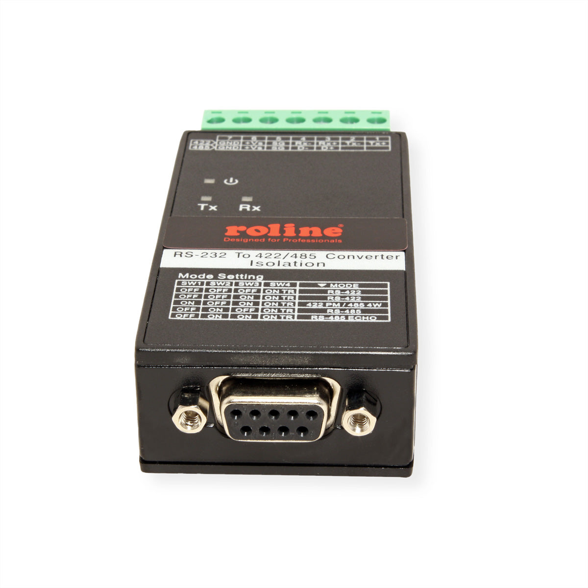 ROLINE RS422/485 zu RS232 Konverter – 115 Kbit/s, DB9 zu Klemmenblock, DIN-Hutschiene, isoliert 3000 VDC