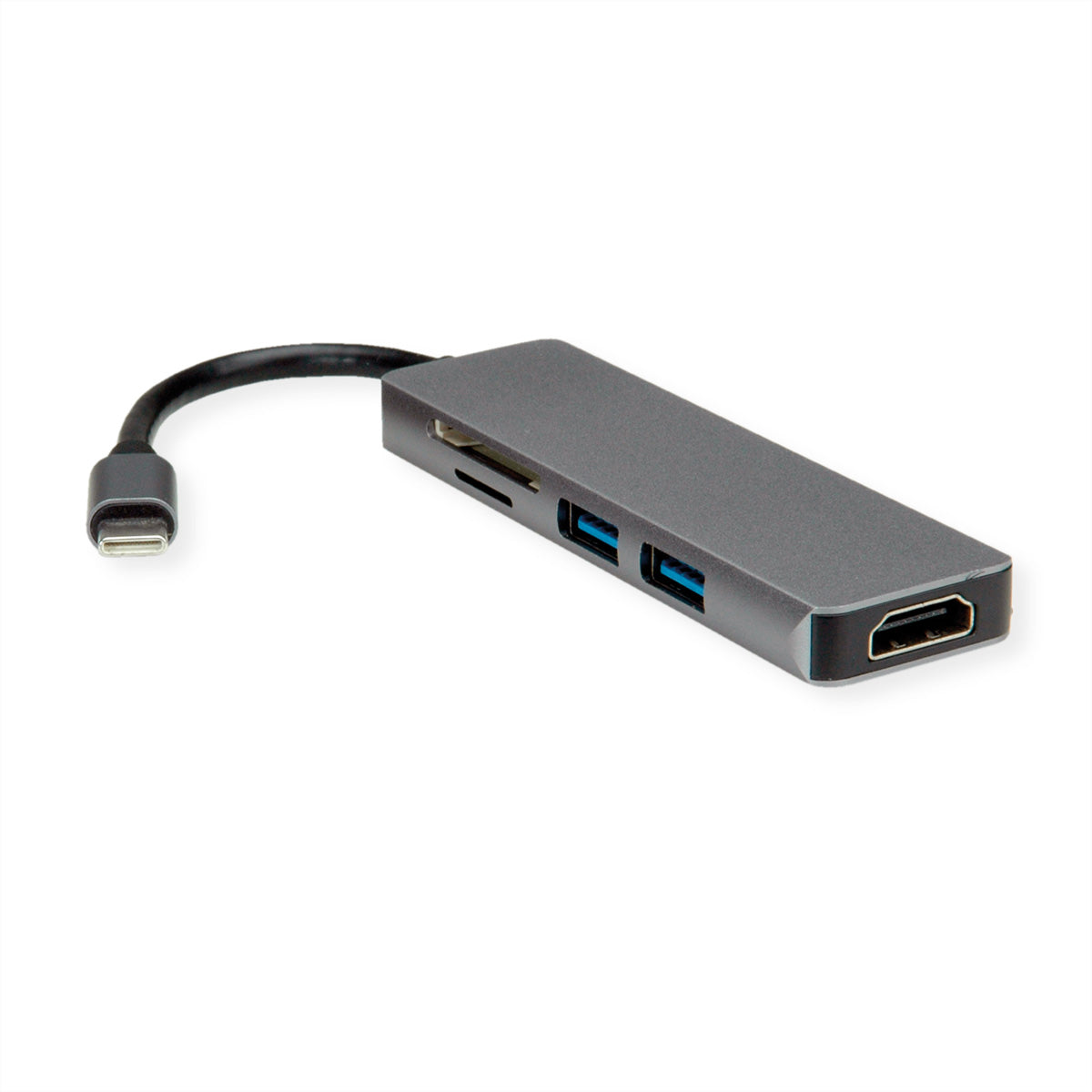 ROLINE Dockingstation – USB-C, HDMI, 2× USB-A, SD/microSD, für Windows/Mac