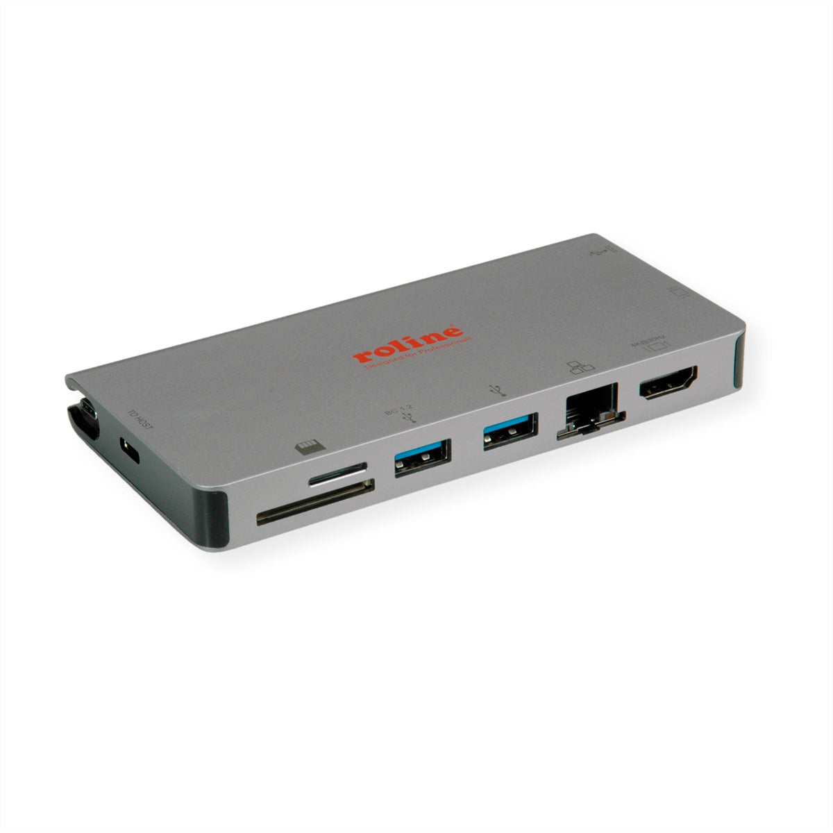 ROLINE Dockingstation – USB-C, 1× HDMI (4K), 1× VGA, 2× USB-A, 1× USB-C, GbE, SD/microSD, für MacBook/Notebook