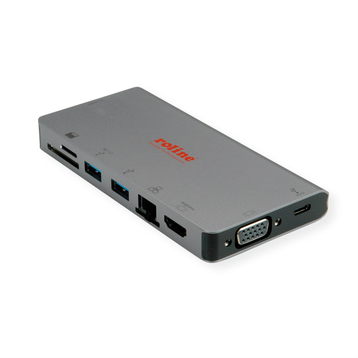 ROLINE Dockingstation – USB-C, 1× HDMI (4K), 1× VGA, 2× USB-A, 1× USB-C, GbE, SD/microSD, für MacBook/Notebook