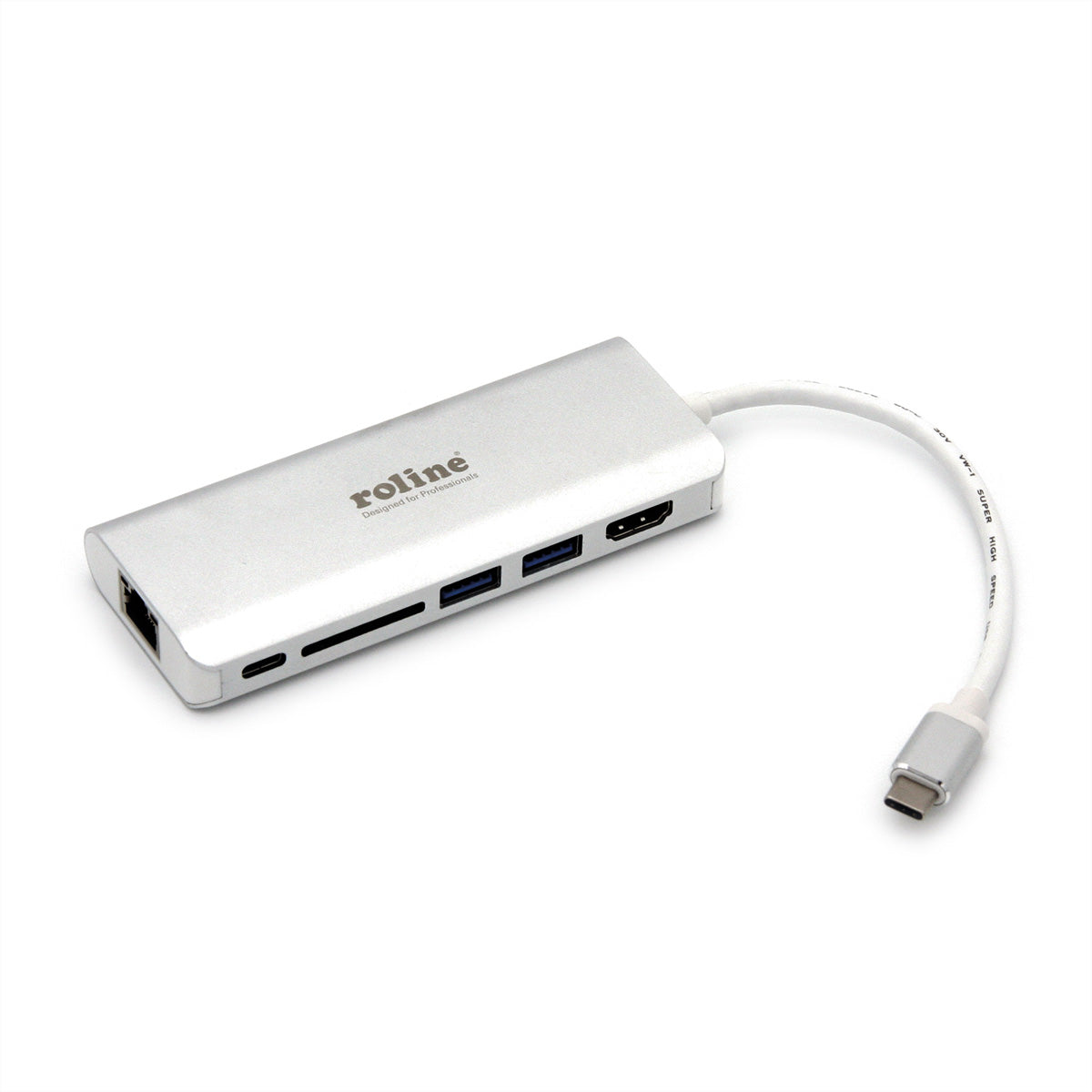 ROLINE Dockingstation – USB-C, 1× HDMI, 2× USB-A, 1× USB-C, SD/microSD, GbE, für Windows/Mac