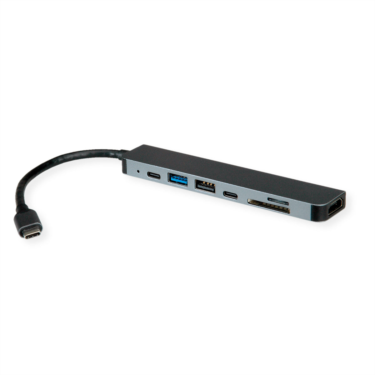 ROLINE Dockingstation – USB-C, 1× HDMI, 2× USB-A, 1× USB-C, 60 W PD, SD/microSD, für Windows/Mac