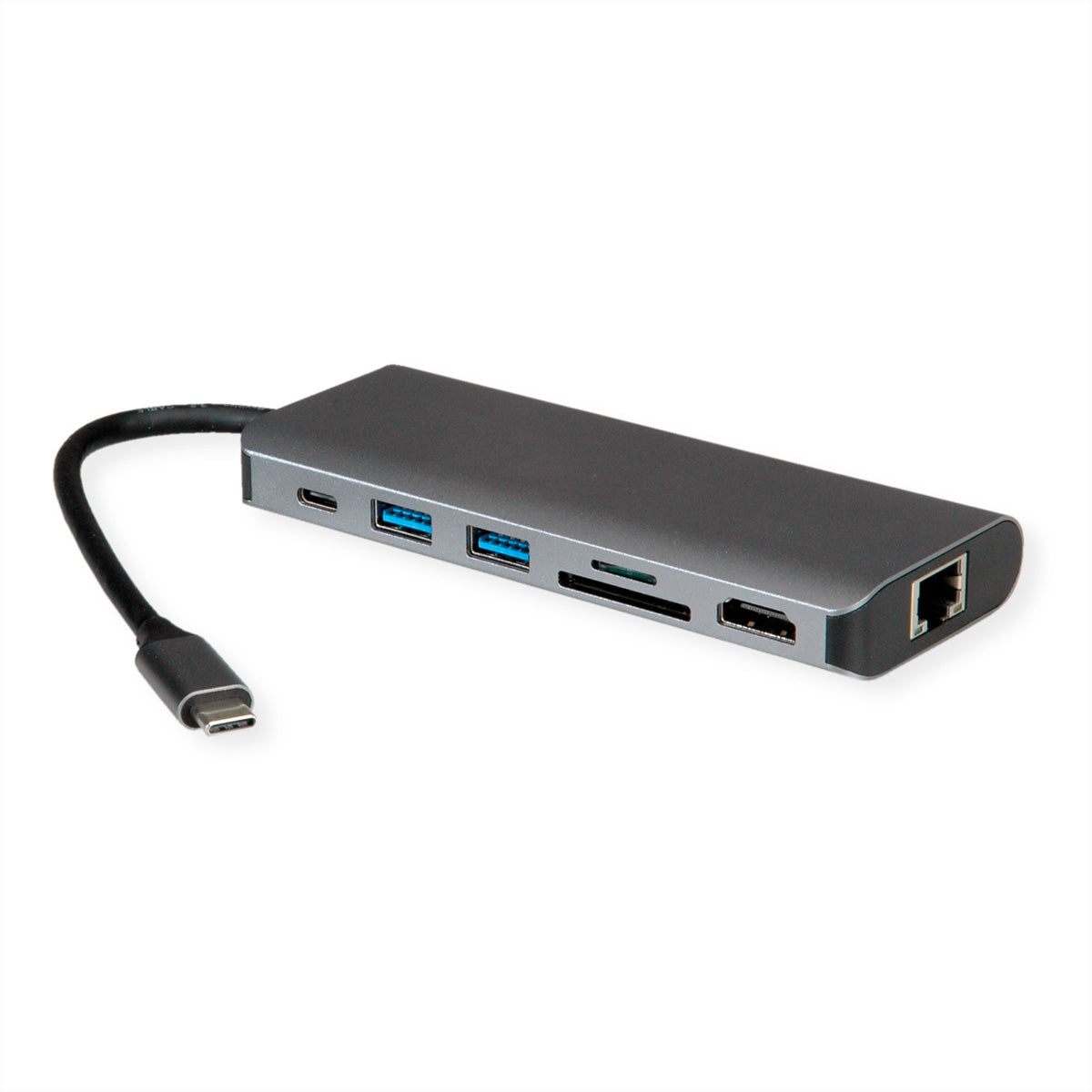 ROLINE Dockingstation – USB-C, 1× HDMI, 2× USB-A, 60 W PD, GbE, SD/microSD, für Windows/Mac