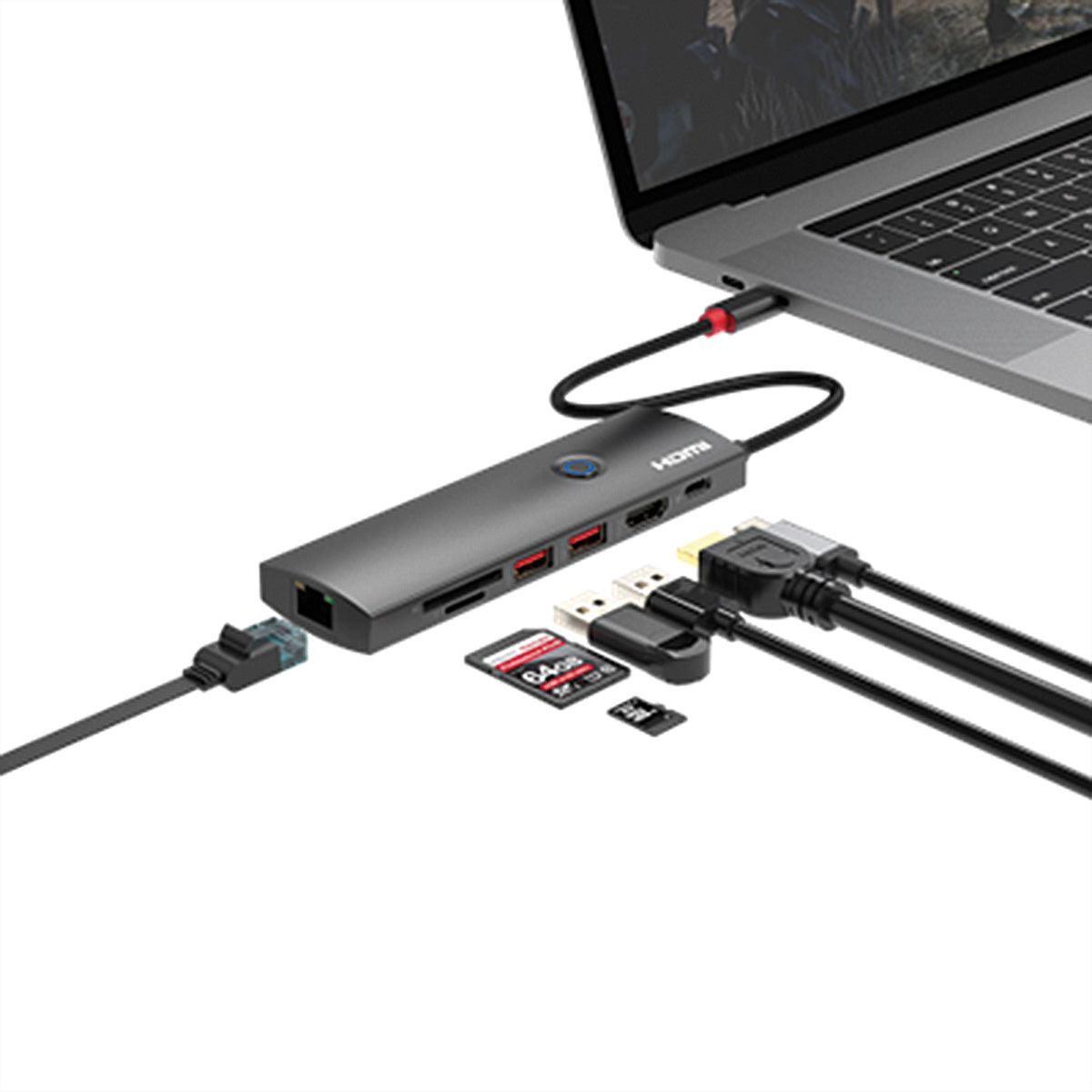 ROLINE Dockingstation – USB-C, 1× HDMI, 2× USB-A, 100 W PD, GbE, SD/microSD, für Windows/Mac