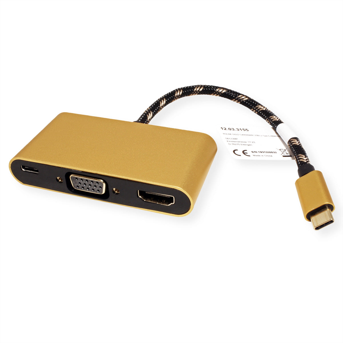 ROLINE GOLD Adapter USB-C zu HDMI/VGA – 4K (3840 × 2160) @ 60 Hz, USB 3.2 Gen 1, 0,1 m, PD 60 W