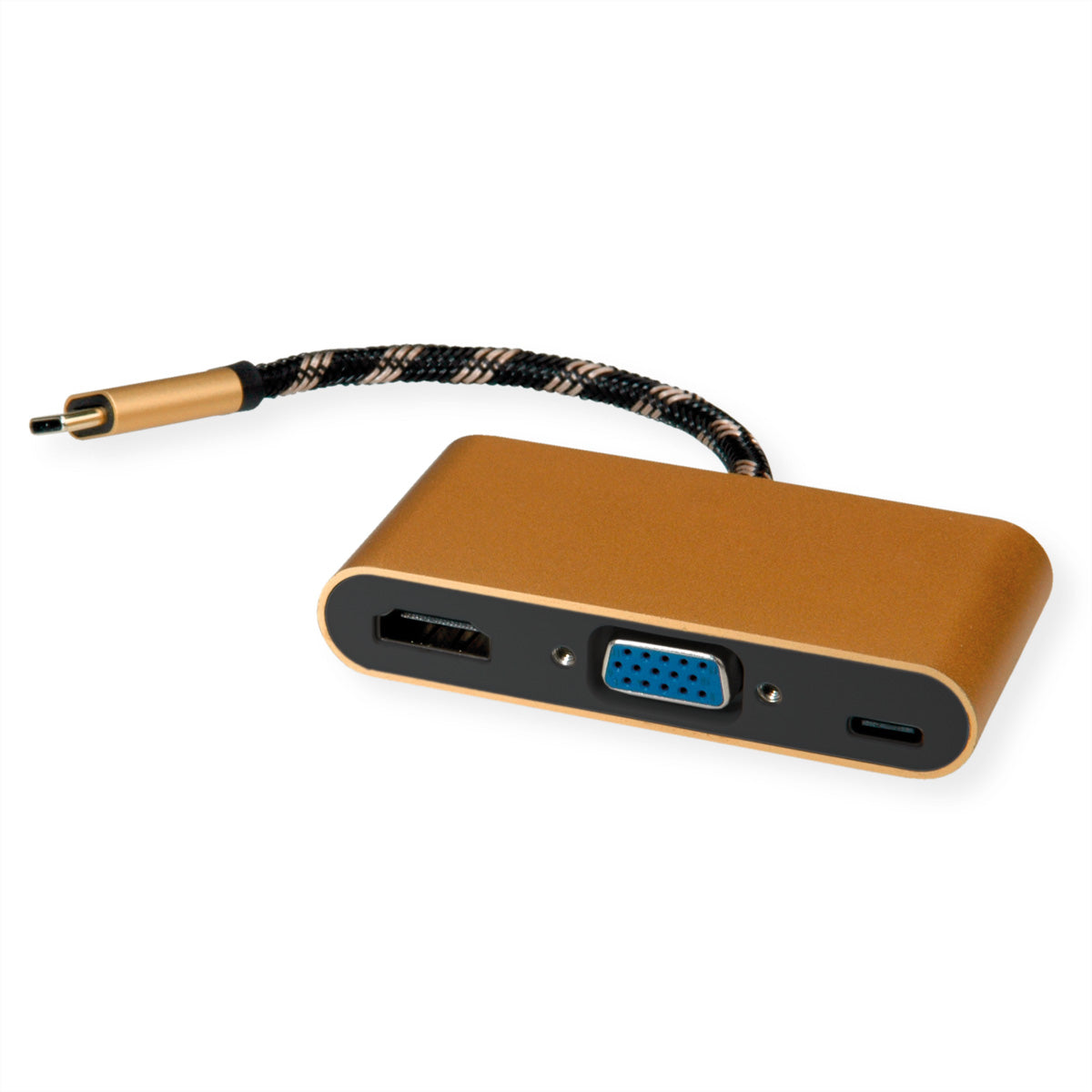 ROLINE GOLD Adapter USB-C zu HDMI/VGA – 4K (3840 × 2160) @ 60 Hz, USB 3.2 Gen 1, 0,1 m, PD 60 W