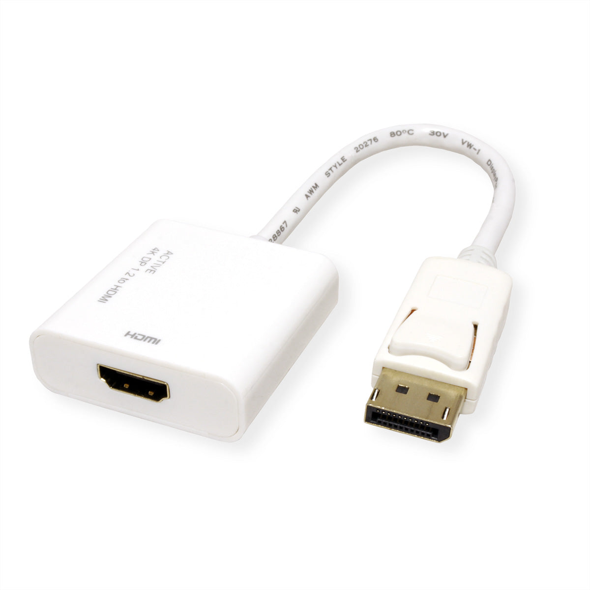 ROLINE DisplayPort auf HDMI Adapter DP 1.2 4K 30 Hz – 0,15 m – aktiv – weiss