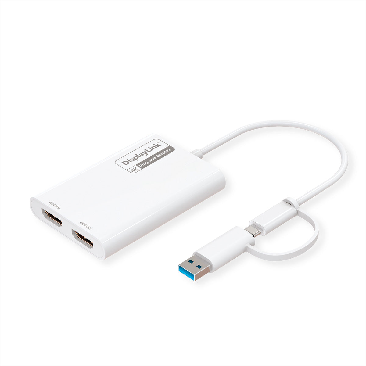 ROLINE Multi-Monitor-Adapter USB-A/C zu 2× HDMI – 4K (3840×2160) @60 Hz, 0,18 m, für USB-A/C (DP Alt Mode)