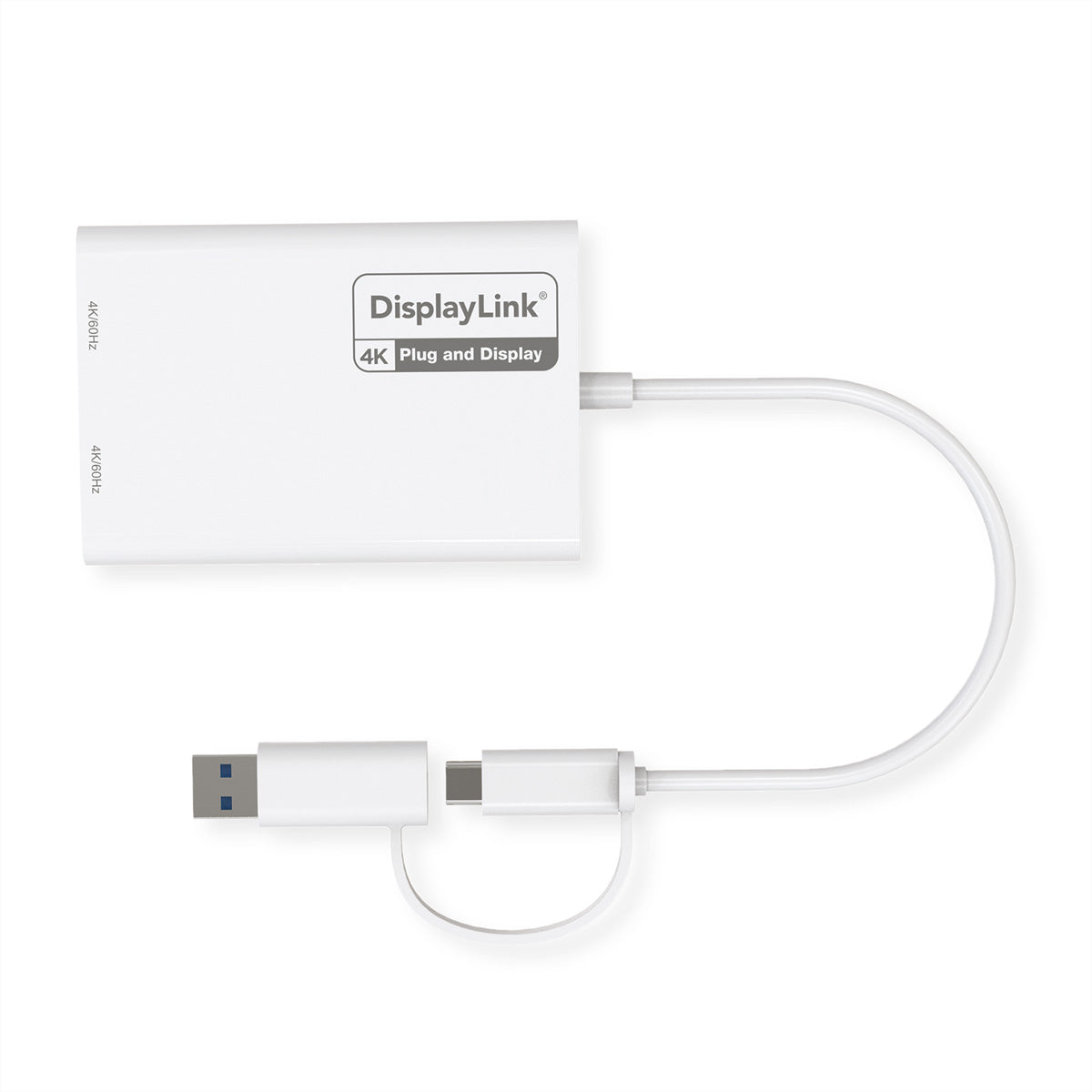ROLINE Multi-Monitor-Adapter USB-A/USB-C zu DisplayPort – 4K (3840 × 2160) @ 60 Hz, 2× DP, USB 3.2 Gen 1