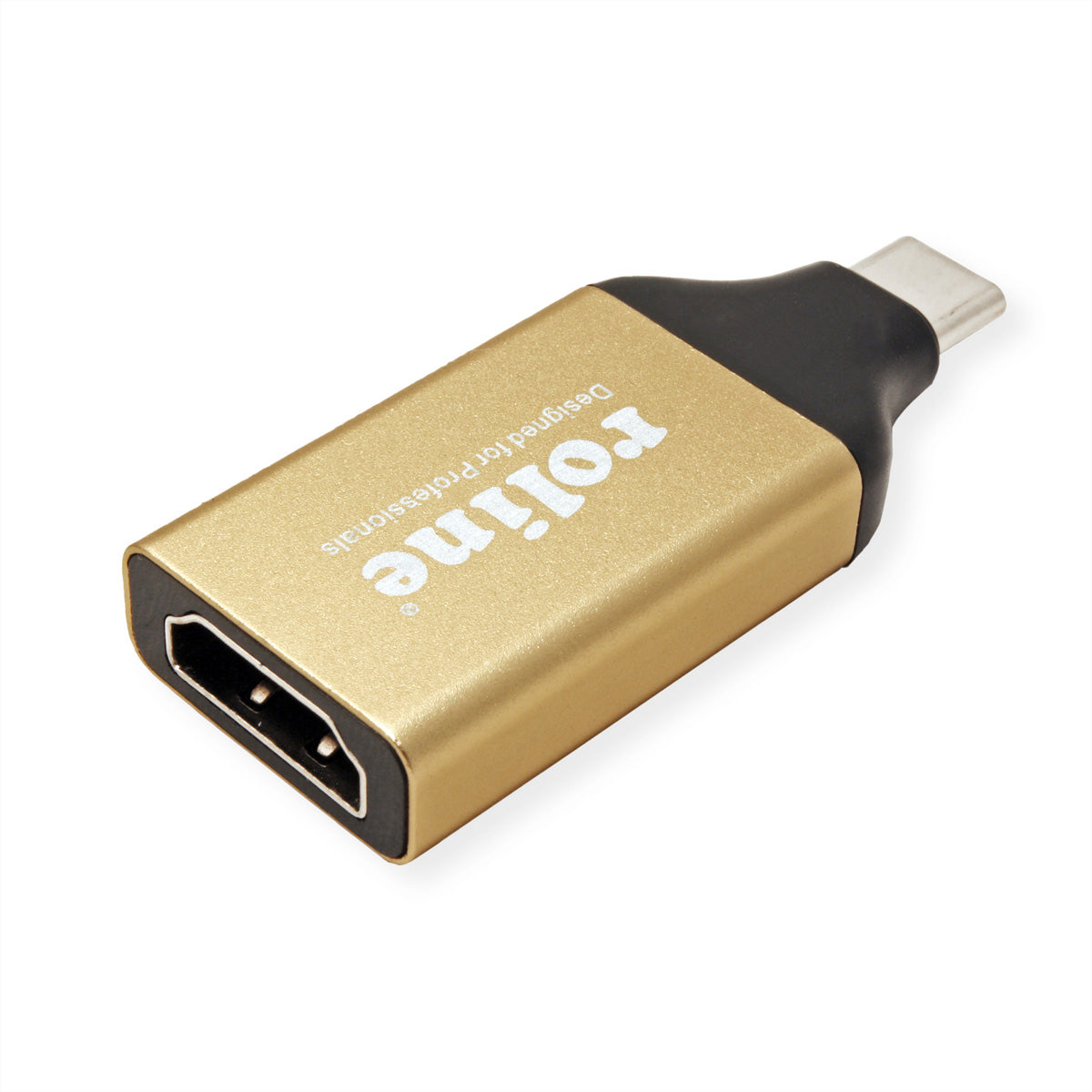 ROLINE USB-C auf HDMI Adapter – 4K 60 Hz – Schwarz/Gold – für Geräte mit USB-C (DisplayPort Alt Mode)