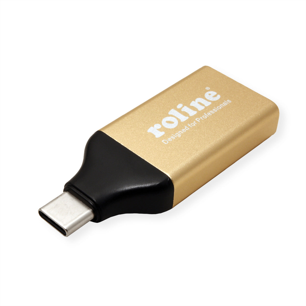 ROLINE USB-C auf HDMI Adapter – 4K 60 Hz – Schwarz/Gold – für Geräte mit USB-C (DisplayPort Alt Mode)